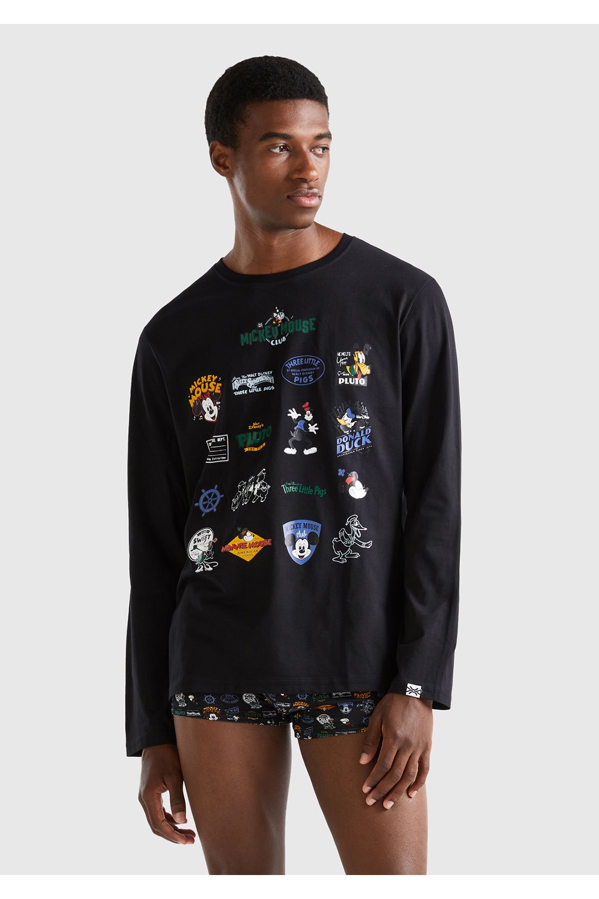 United Colors of Benetton Erkek Siyah Disney Baskılı Sweatshirt