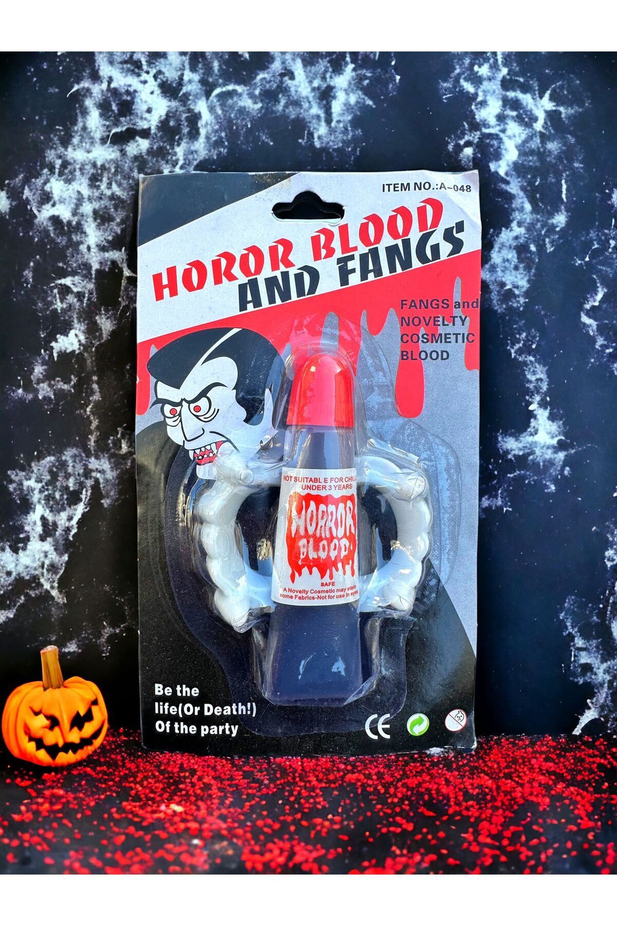 Happyland Halloween Şaka Sahte Kan boyası & Plastik Takma Diş seti Cadılar Bayramı Vampir Aksesuar