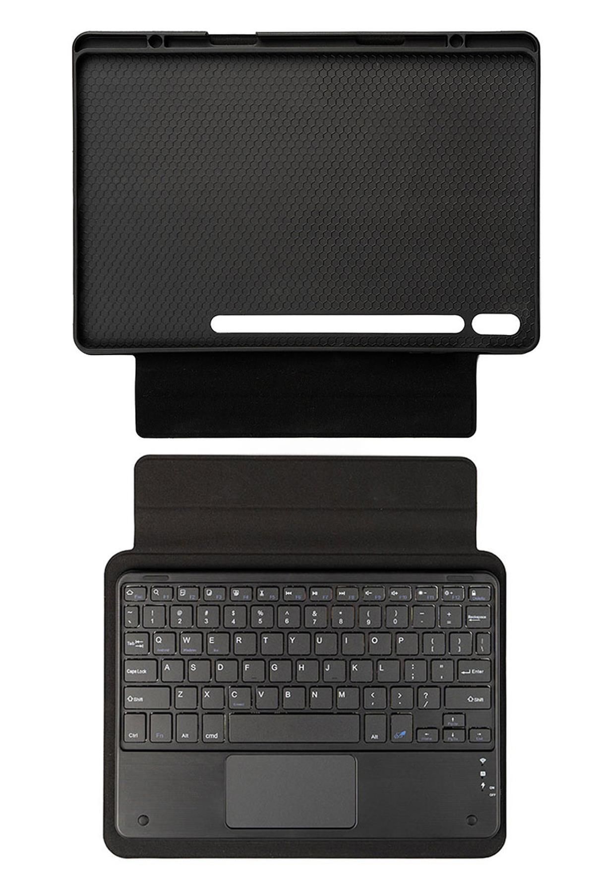 AktarMobile Galaxy Tab S7 FE LTE 12.4" Uyumlu Klavyeli Kılıf Standlı Bluetooth Klavye Trackpad Keyboard