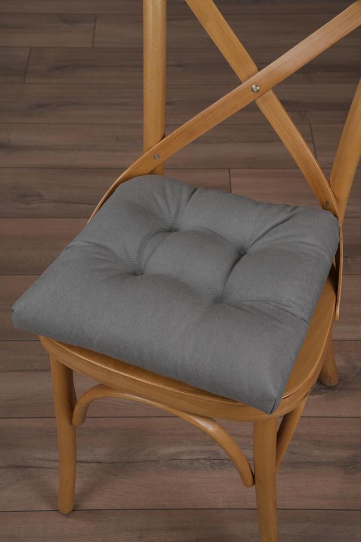 ALTINPAMUK Gold Pofidik Antrasit Sandalye Minderi Özel Dikişli Bağcıklı 40x40cm