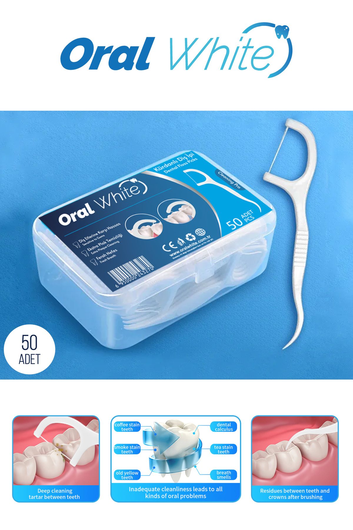 Oral White Cleaning Pro Diş İpi Sade