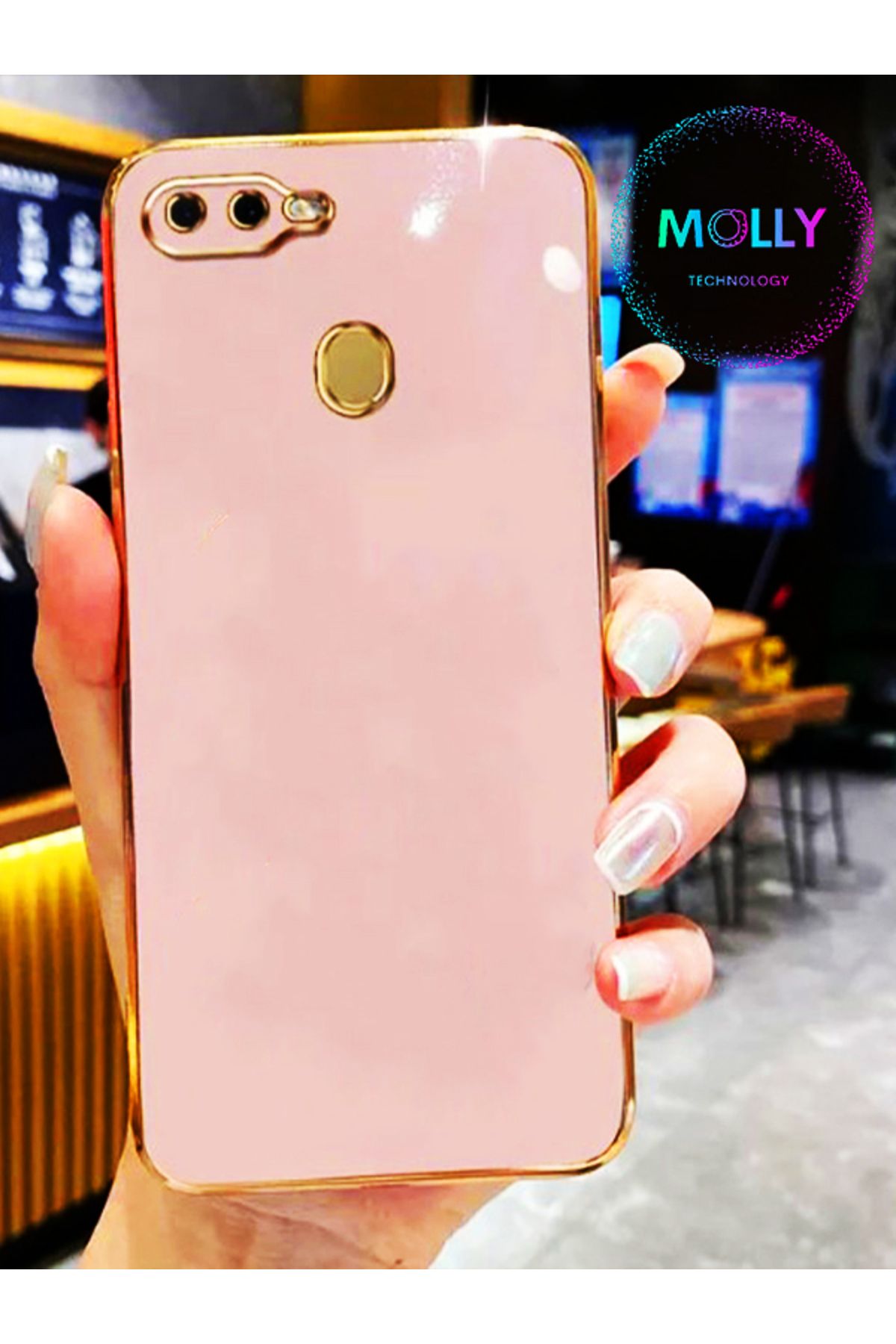 Molly Technology Huawei P Smart 2018 İçin Rose Kenarları Gold Detaylı Lüks Silikon Kılıf