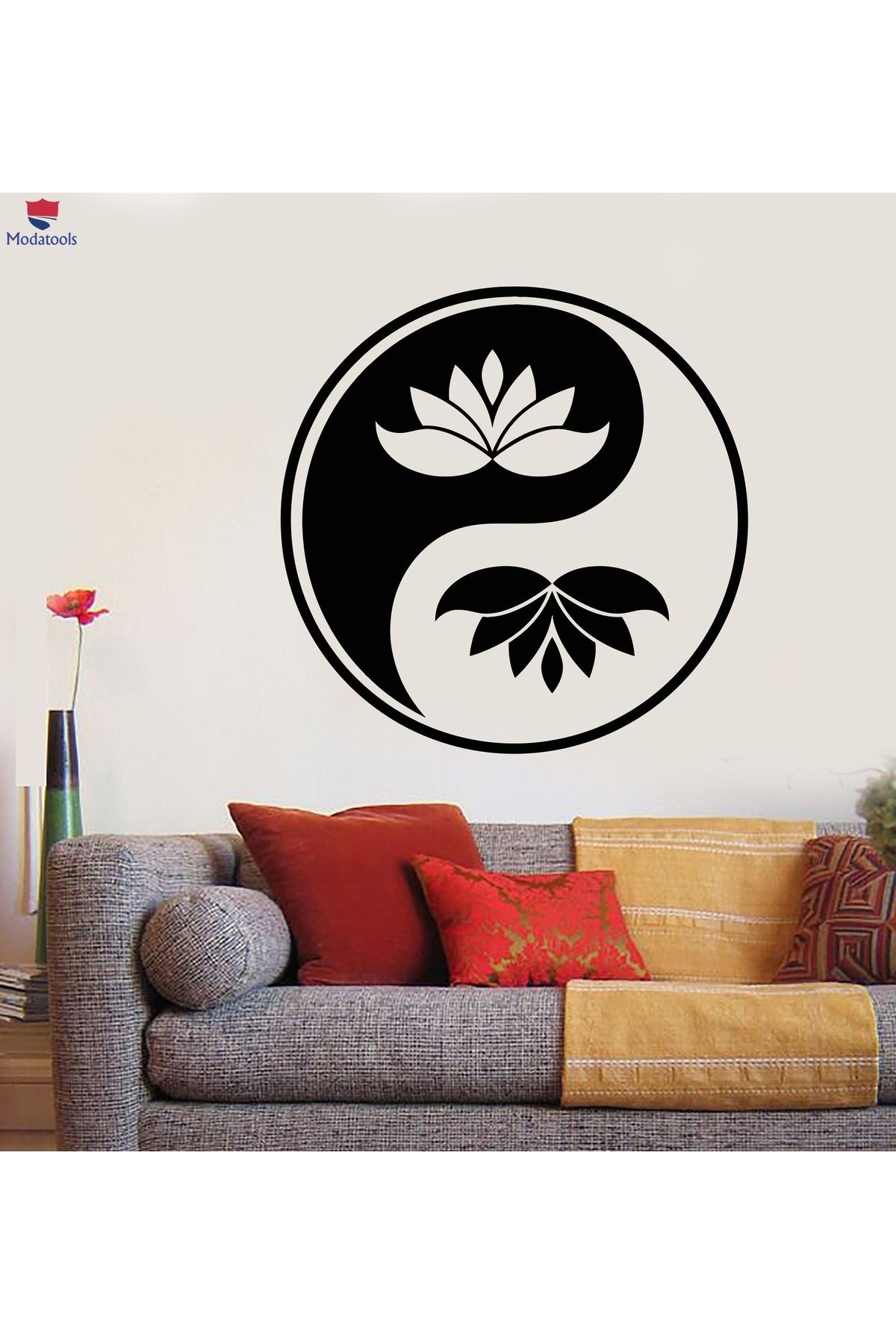 Modatools Oturma Odası, Yatak Odası Duvar Sticker Yin Yang Budizm Sembolü Lotus Çiçeği Çıkartmaları
