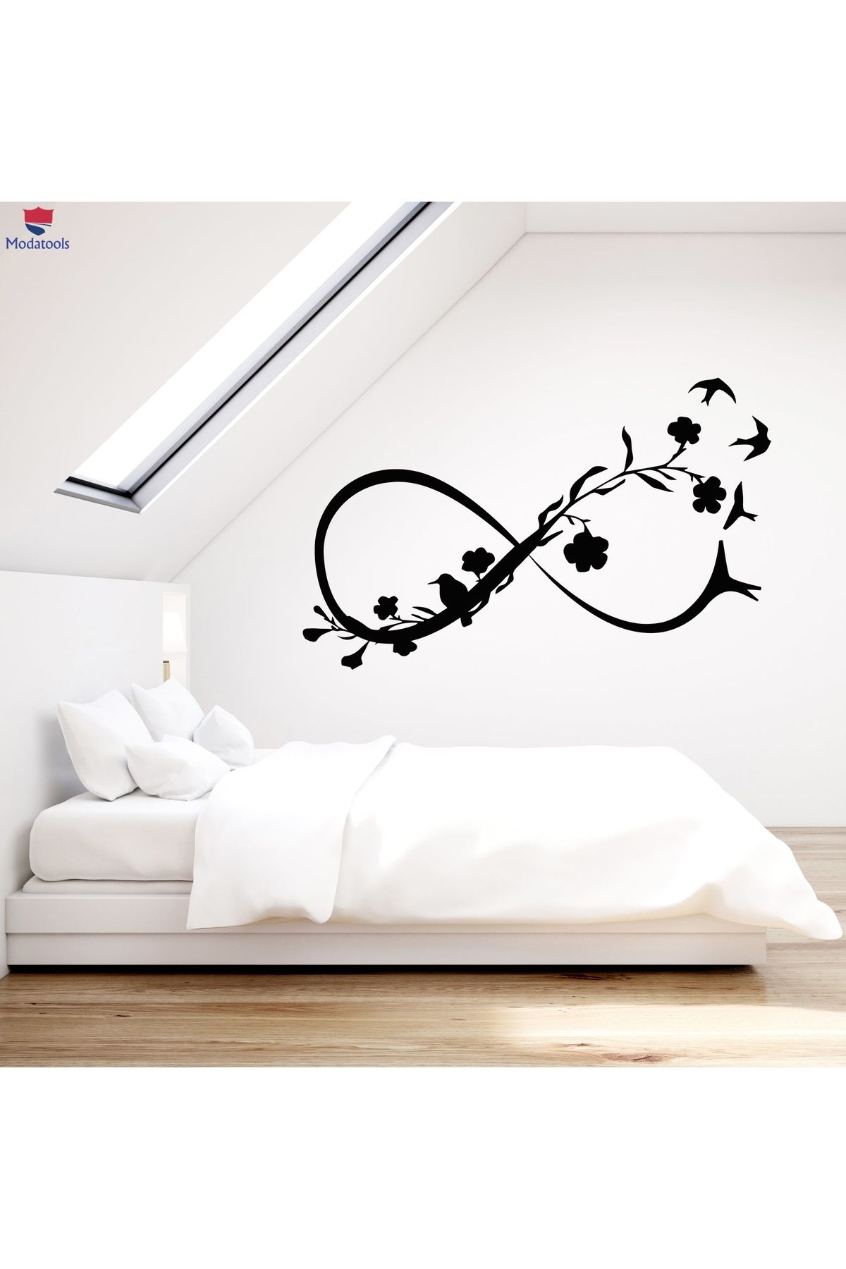 Modatools Oturma Odası, Yatak Odası Duvar Sticker Sonsuzluk Sembolü Odası Çiçekler Kuşlar Çıkartma