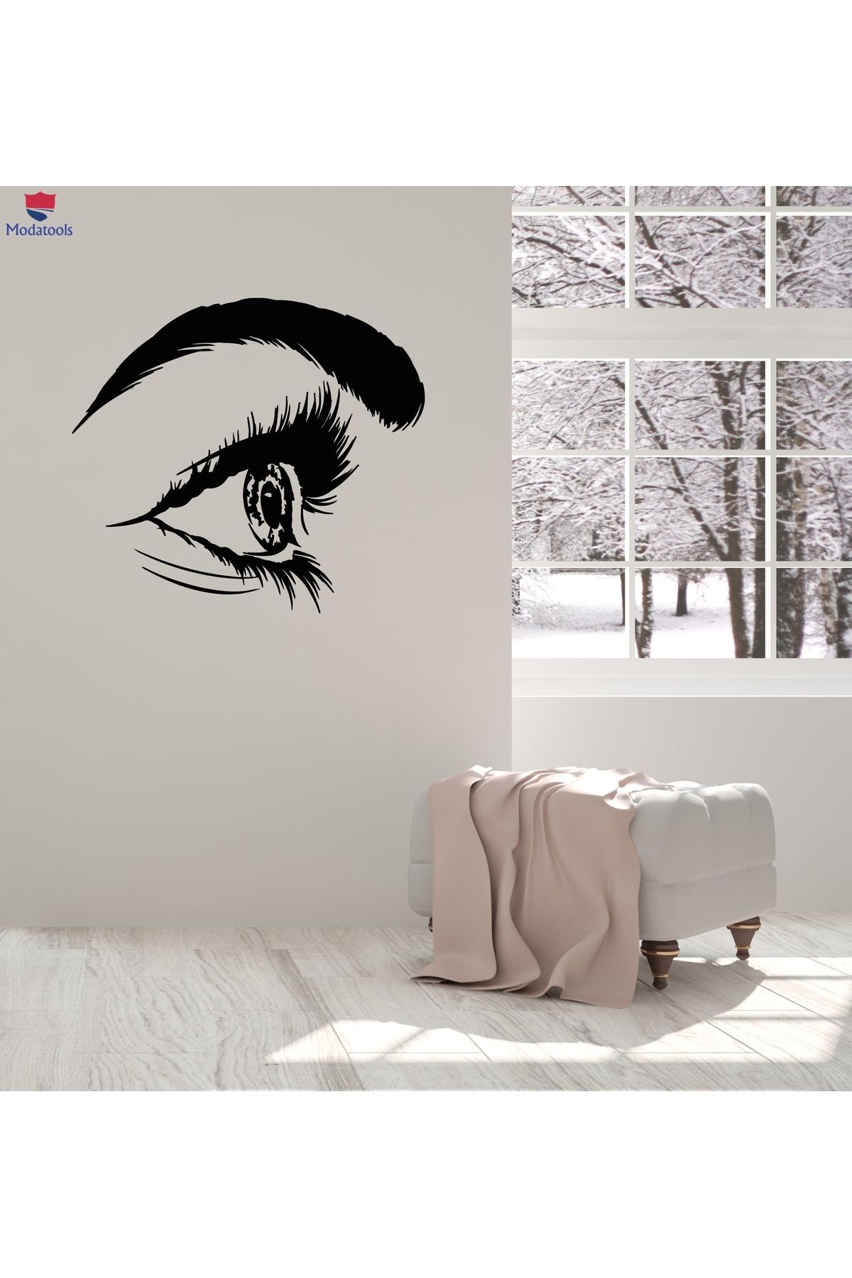Modatools Dekoratif Duvar Sticker Büyük Kirpikler Kadın Göz Makyajı Spa Güzellik Çıkartmaları