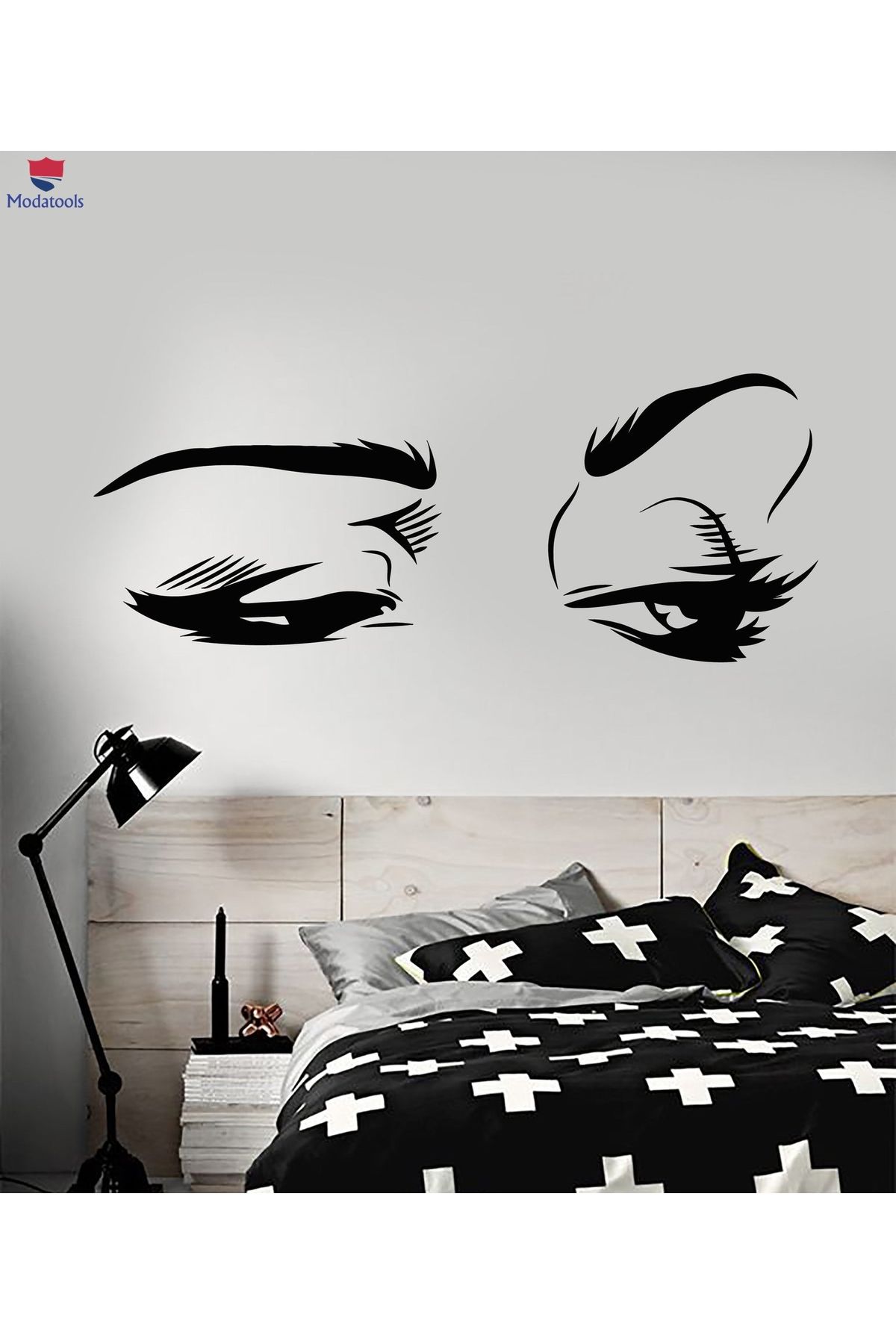 Modatools Yatak Odası Duvar Sticker Karikatür Kız Bak Kadın Kirpik Gözler Makyaj Moda Çıkartmaları