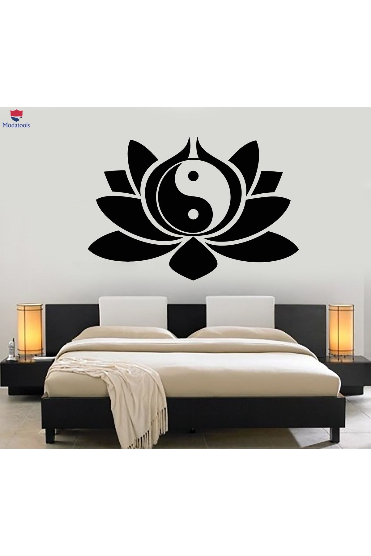 Modatools Oturma Odası, Yatak Odası Duvar Sticker Lotus Çiçeği Yin Yang Sembolü Budizm Yoga Çıkartmalar