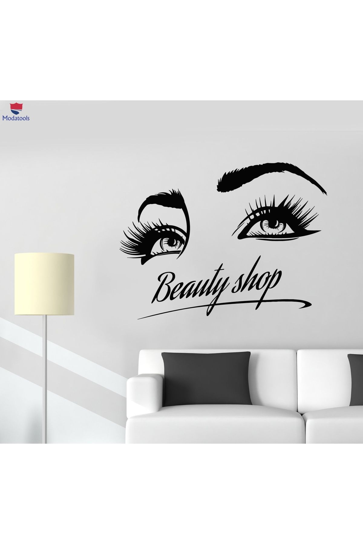 Modatools Güzellik Salonu Duvar Sticker Güzellik Salonu Logosu Kız Kirpikler Gözler Makyaj Kozmetik Çıkartma