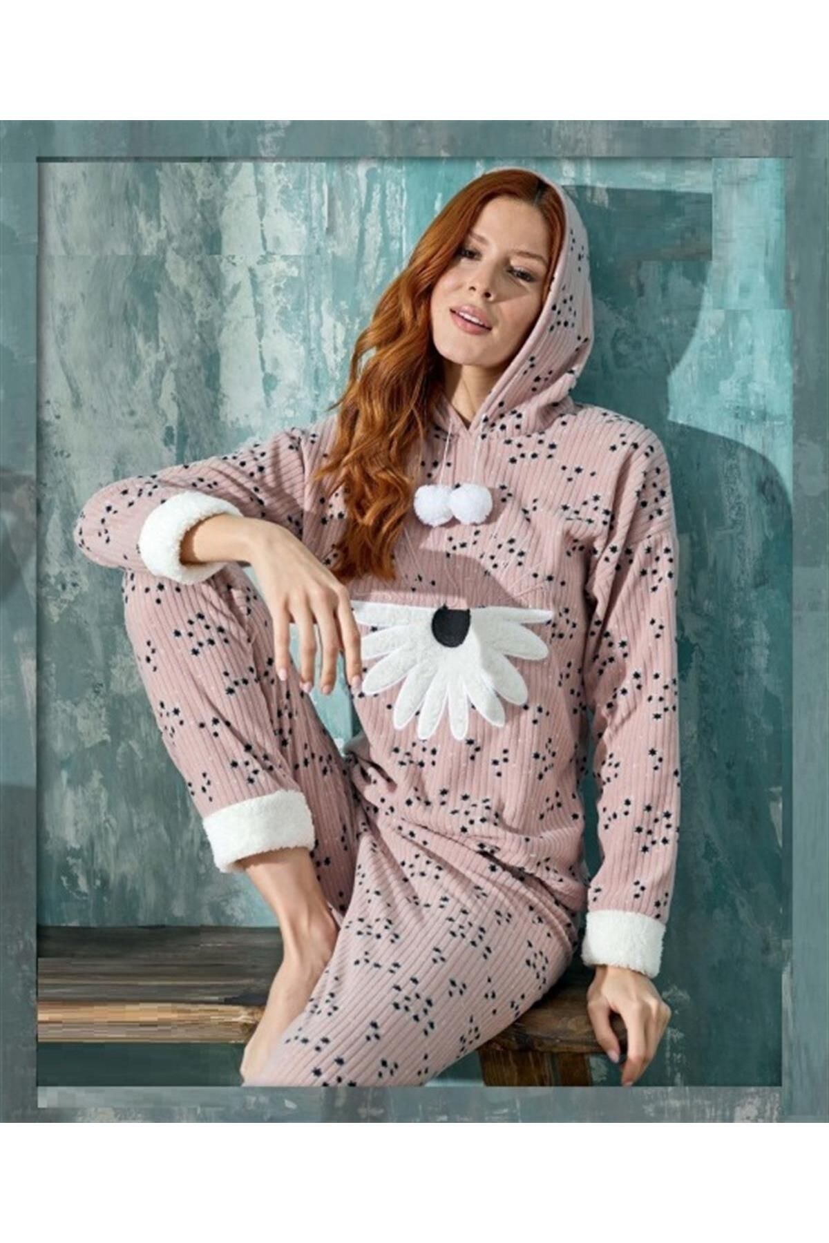 CALİA Kadın Kapşonlu Polar Pijama Takımı YENİ SEZON