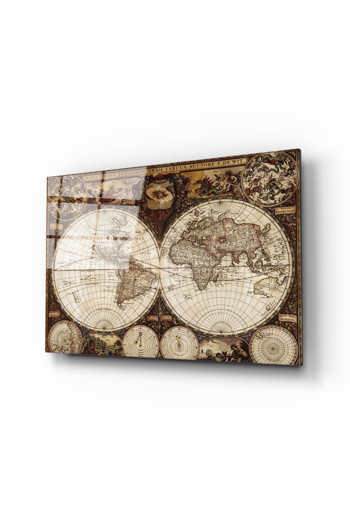 Genel Markalar Dünya Haritası 53 Cam Tablo, DEV TABLO 95X150CM
