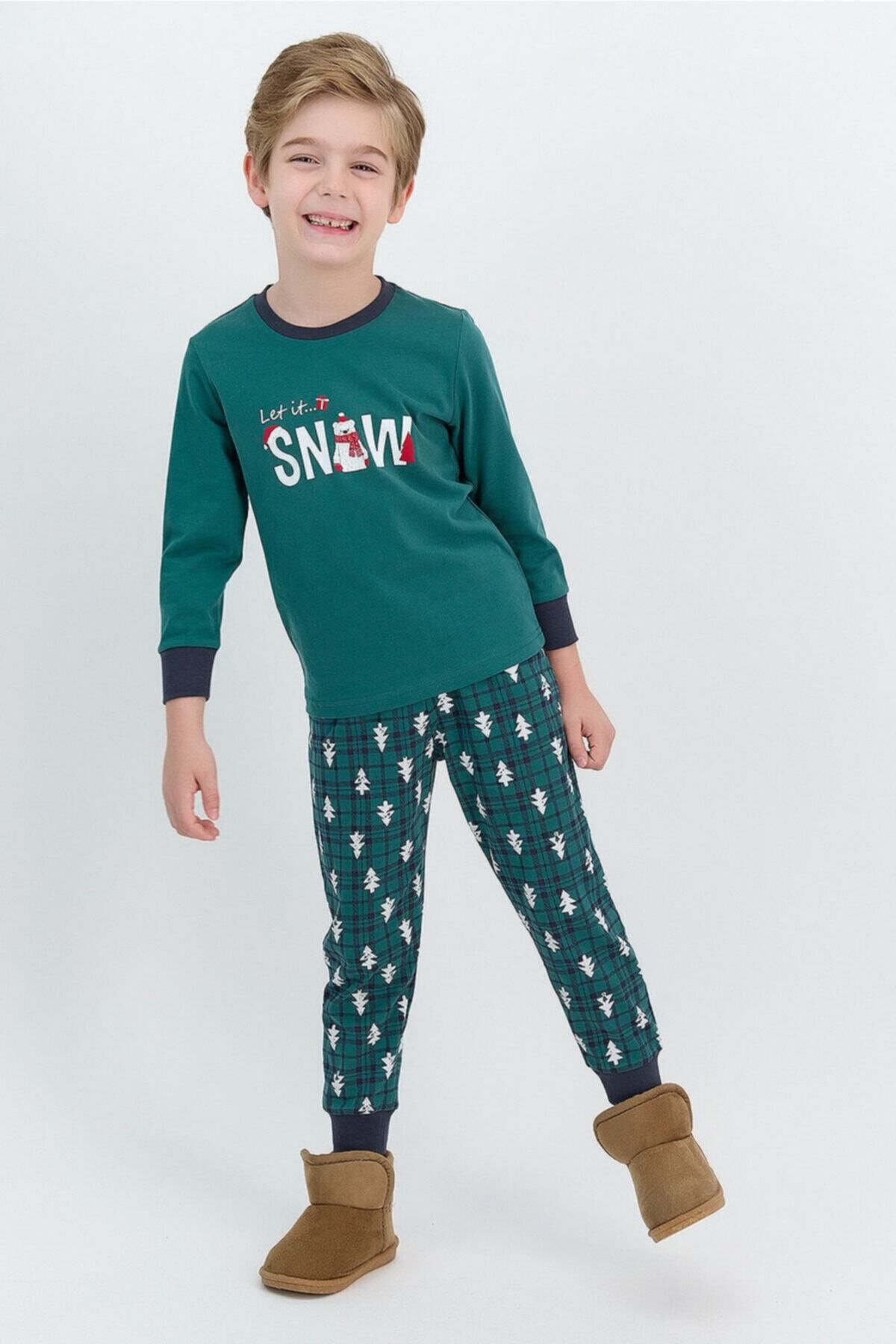 Rolypoly Let It Snow Koyu Haki Erkek Çocuk Pijama Takımı