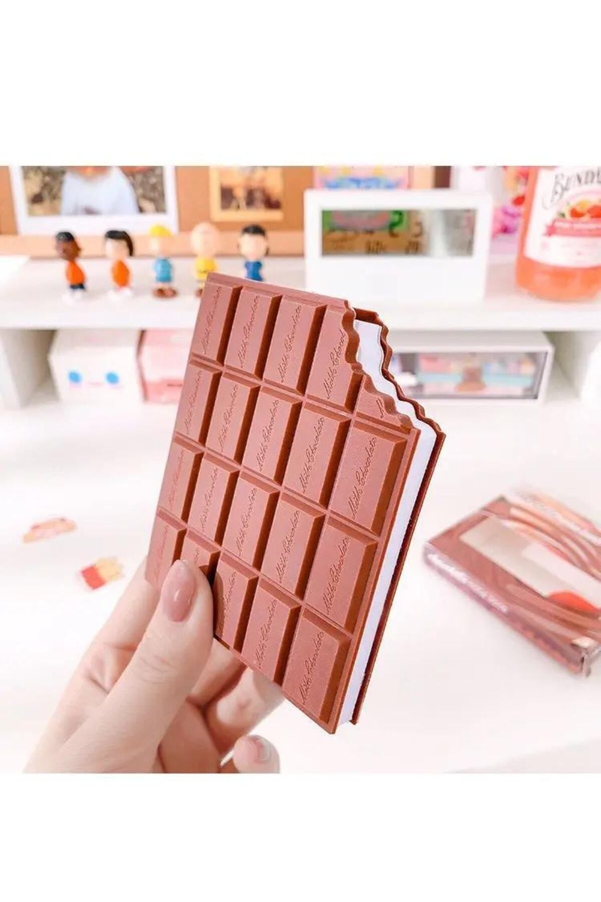 QUEEN AKSESUAR Ithal Mis Sütlü Çikolata Kokulu Kalıp Kahverengi Çikolatalı Silikon Kapaklı Not Defteri Çizgisiz