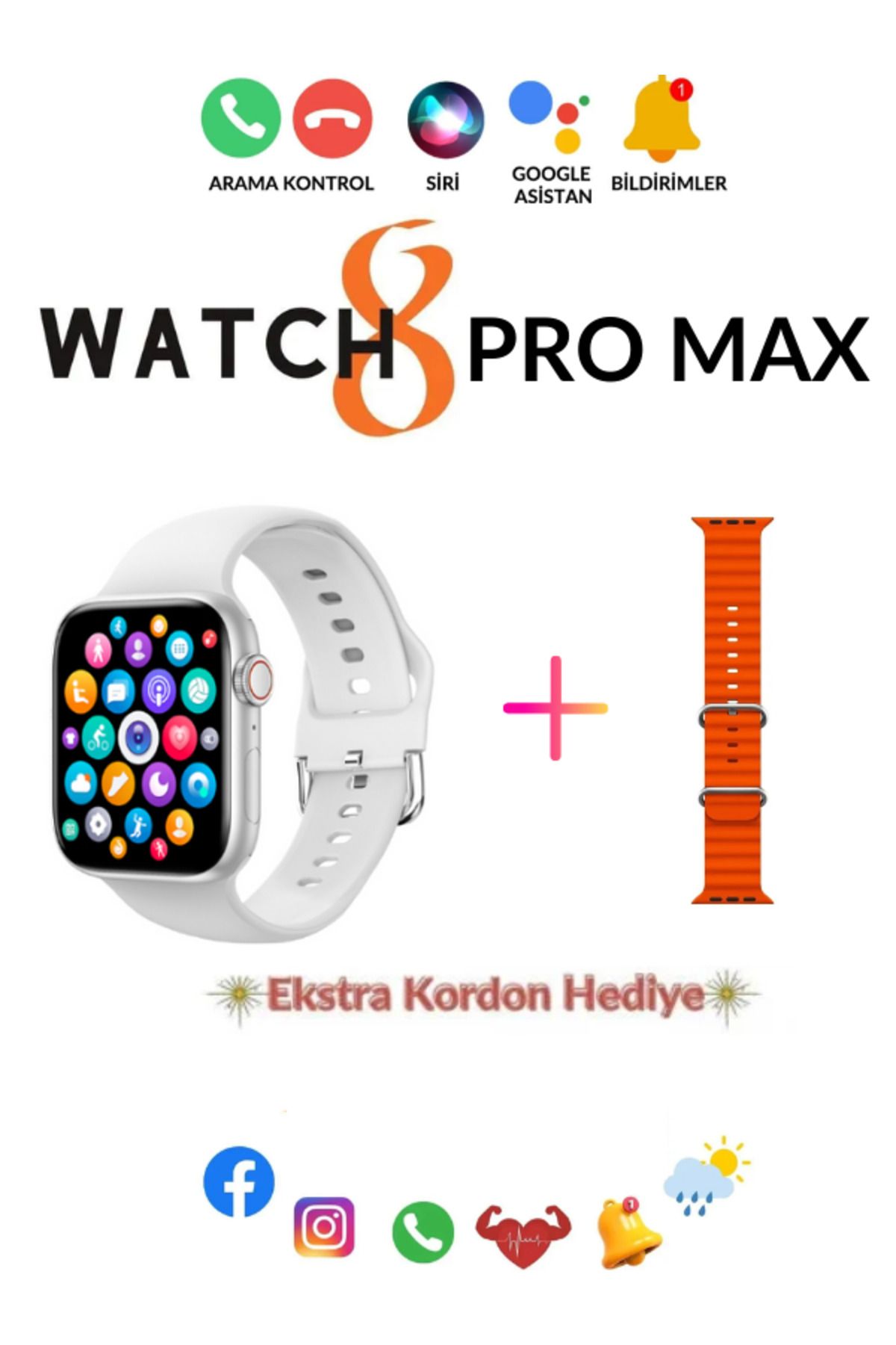 Teknoloji Gelsin Smart watch 8 Pro Max Akıllı Saat Bütün Telefonlar ile Uyumlu Türkçe Menü Saatten Konuşma Spor Mod