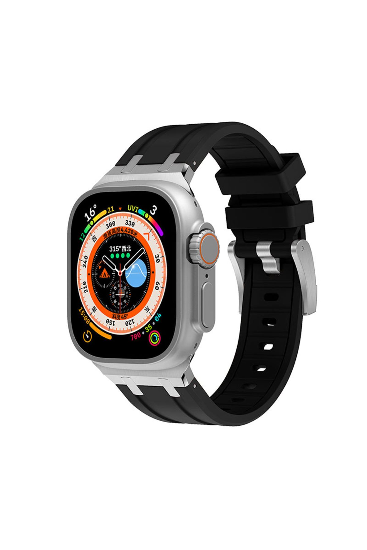 UnDePlus Apple Watch 7 8 9 45mm Kordon Metal Bağlantılı Silikon Kordon 89
