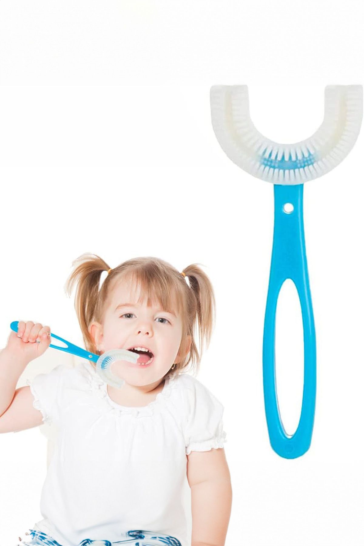 Benefse Mavi Çocuk Diş Fırçası U Şeklinde Pratik 6 - 12 Yaş 360 Derece Döner Bebek 1 Adet