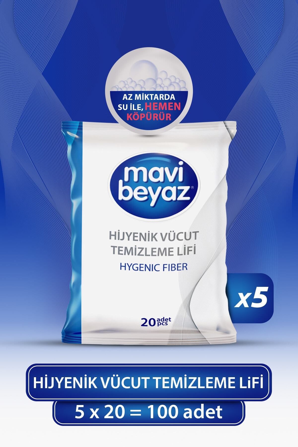 Mavi Beyaz Hijyenik Vücut Temizleme Lifi 5 Paket 100 Adet