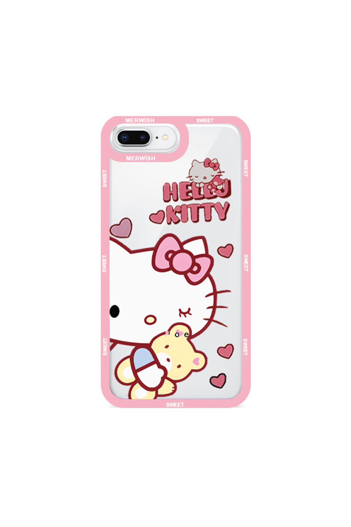 Merwish İphone 7Plus/8Plus Uyumlu Lüx 2Mm Kamera Korumalı Hello Kitty Desenli Silikon Kılıf