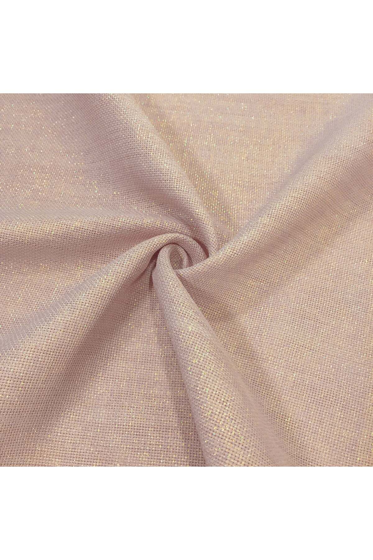 Çt Çeyizci Tekstil Simli Linen Kumaş Pudra Renk - 100x240cm