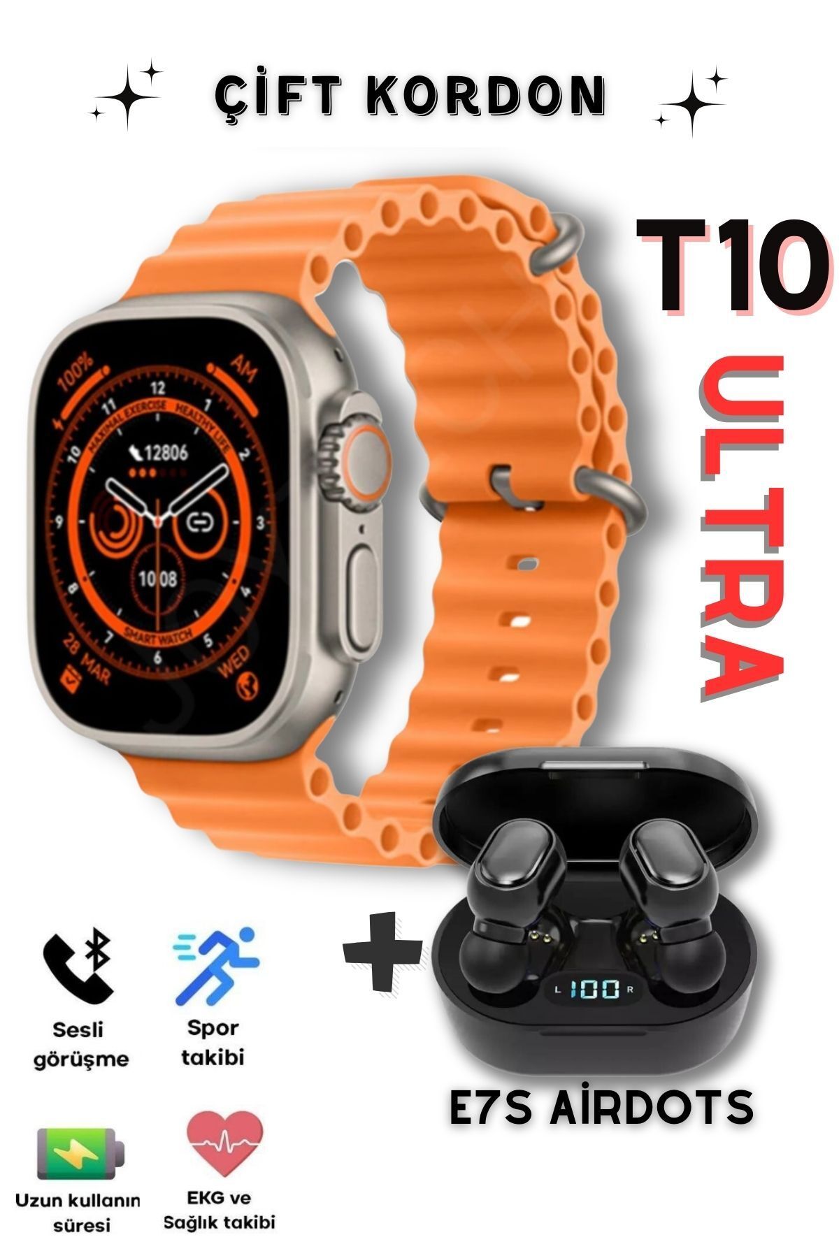 Favors Watch 8 T10 Ultra 2,09'' Ekran 49 Mm Vidalı Kordon Kilitli Akıllı Saat E7s Bluetooth Kulaklık