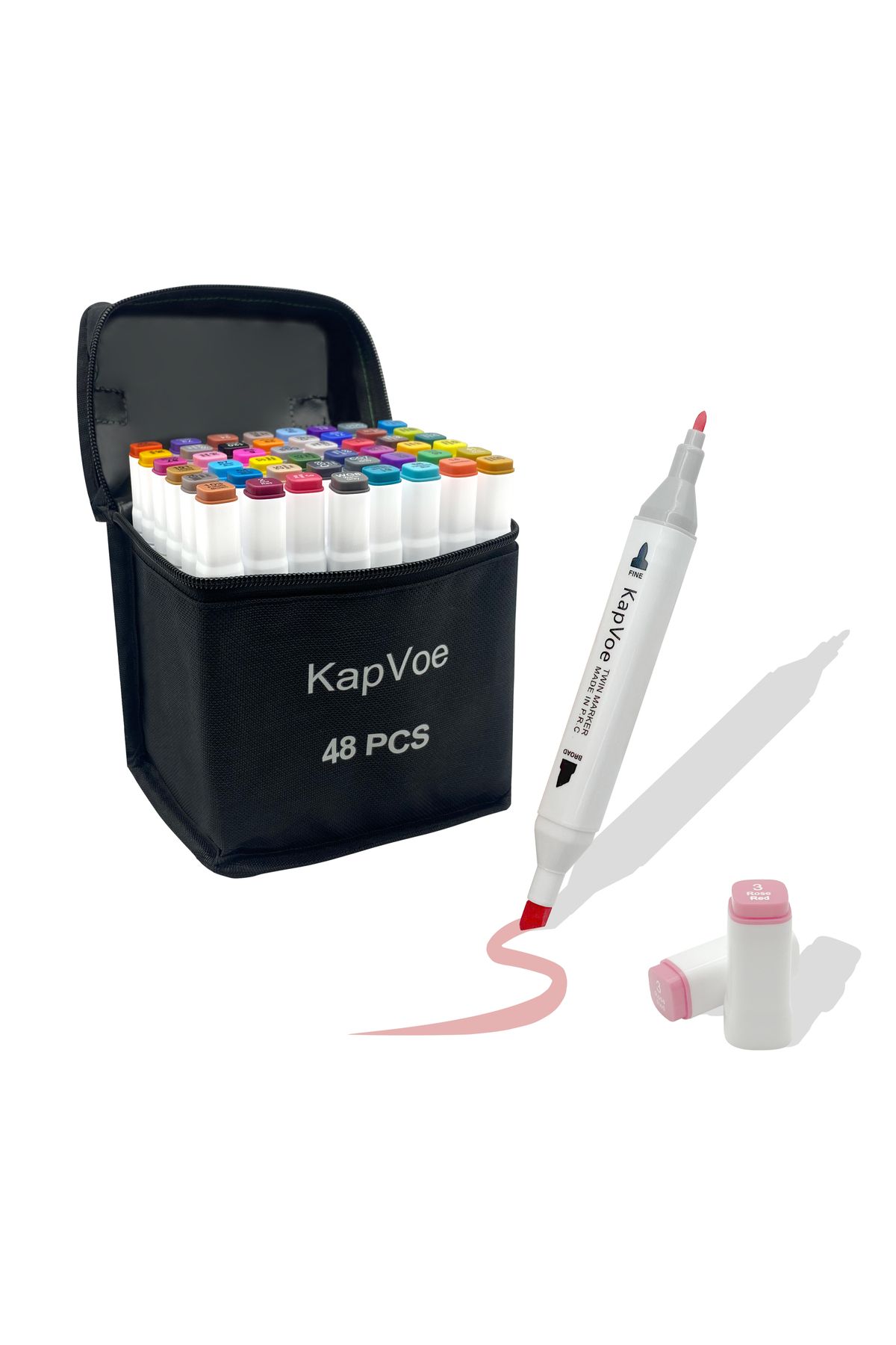 KAPVOE 48’li Çift Uçlu Touch Marker Art Tasarım Kurecolor Twin Marker Kalem Seti Taşınabilir Çanta İthal