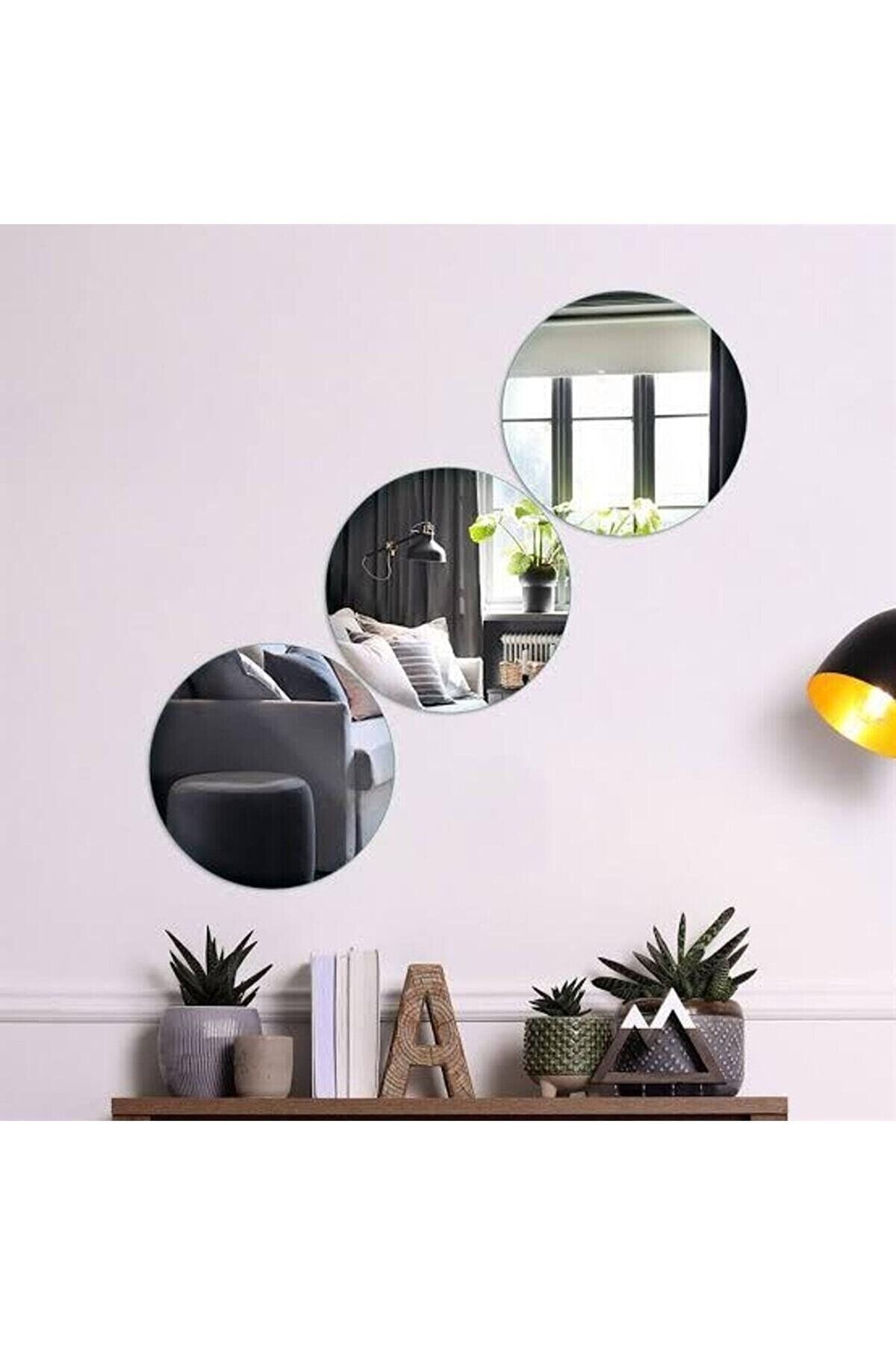 Demoplex Reklam Pleksi Market Dekoratif Yuvarlak Gümüş Ayna Pleksi Duvar Süsü 1 Adet ( Yapışkanlı )
