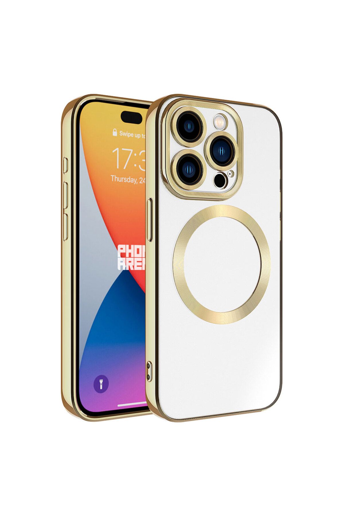 Zore Apple iPhone 15 Pro Uyumlu Kılıf Magsafe Wireless Şarj Özellikli Zore Setro Silikon, Gold
