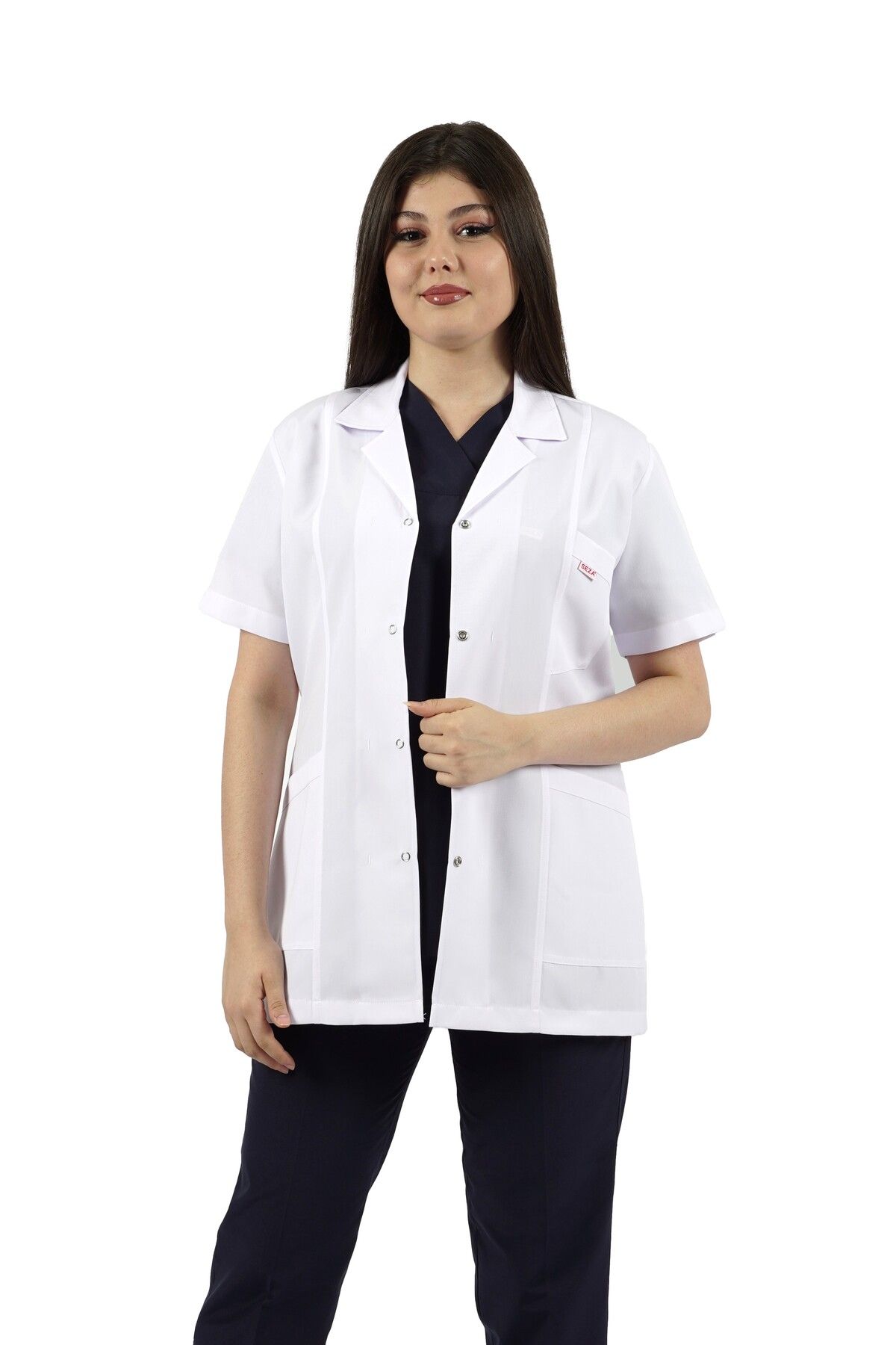 SEZA TEKSTİL Gömlek Yaka Kısa Kol Beyaz Kadın Doktor Öğretmen Hemşire Laboratuvar Önlüğü