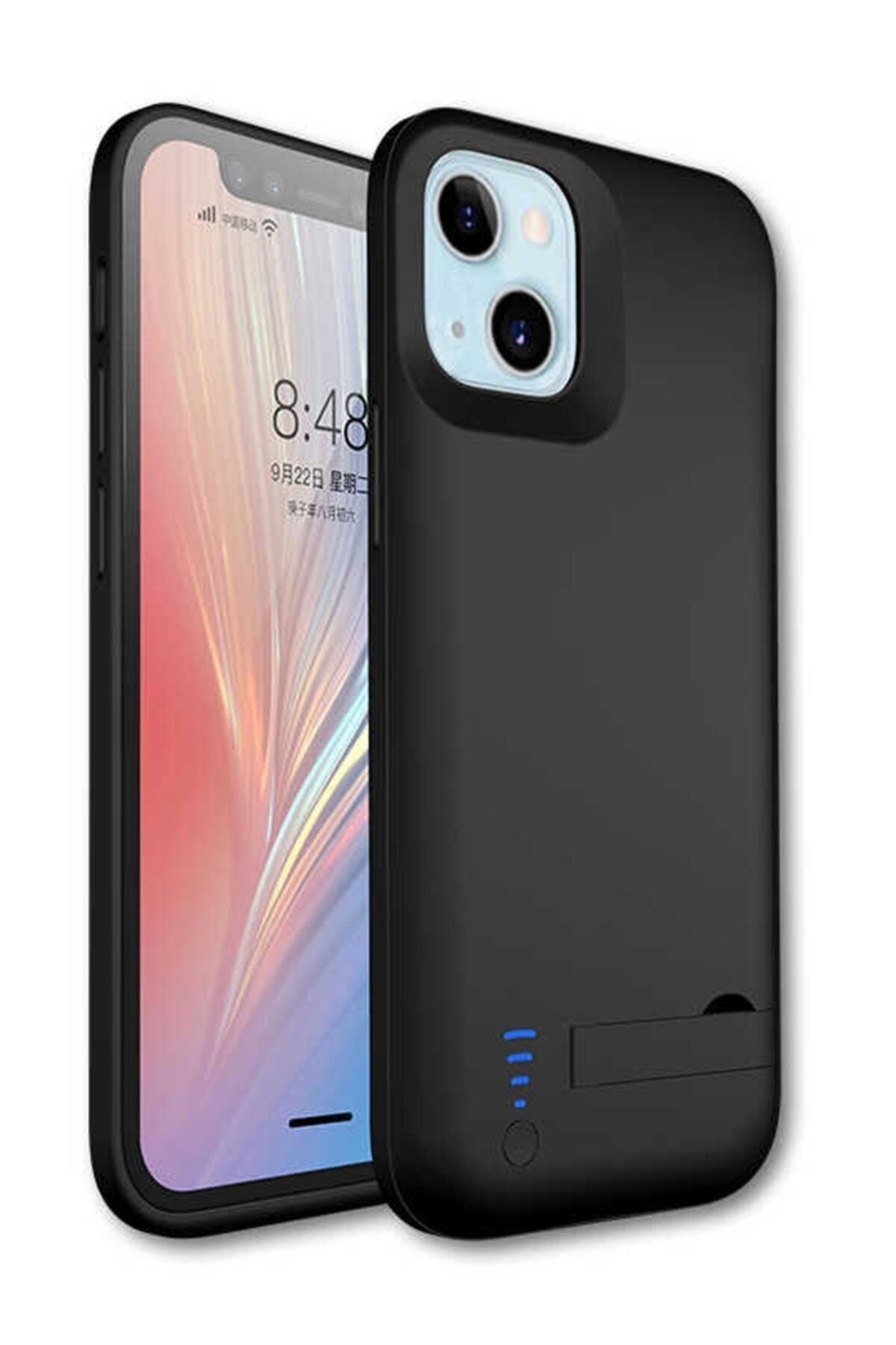 Dolia Iphone 13 Mini Uyumlu Siyah Şarjlı Kılıf Standlı Powerbank 4000 Mah