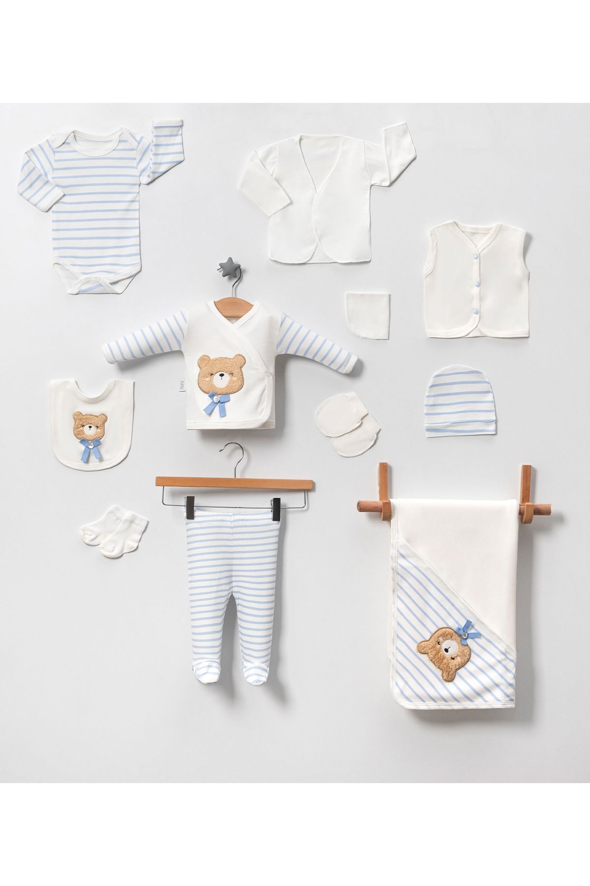 NEU KIDS Kutulu Erkek - Yenidoğan Bebek Kıyafetleri Ayıcıklı 11'li Hastane Çıkışı Setleri Süzene Nakışlı