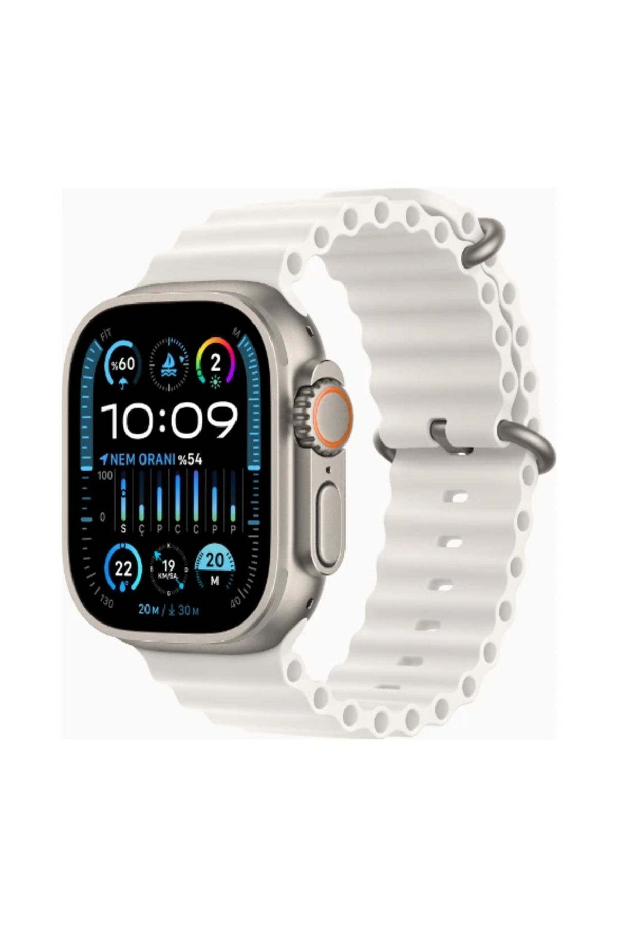 Apple Watch Ultra 2 GPS + Cellular, 49mm Titanyum Kasa ve Beyaz Ocean Kordon