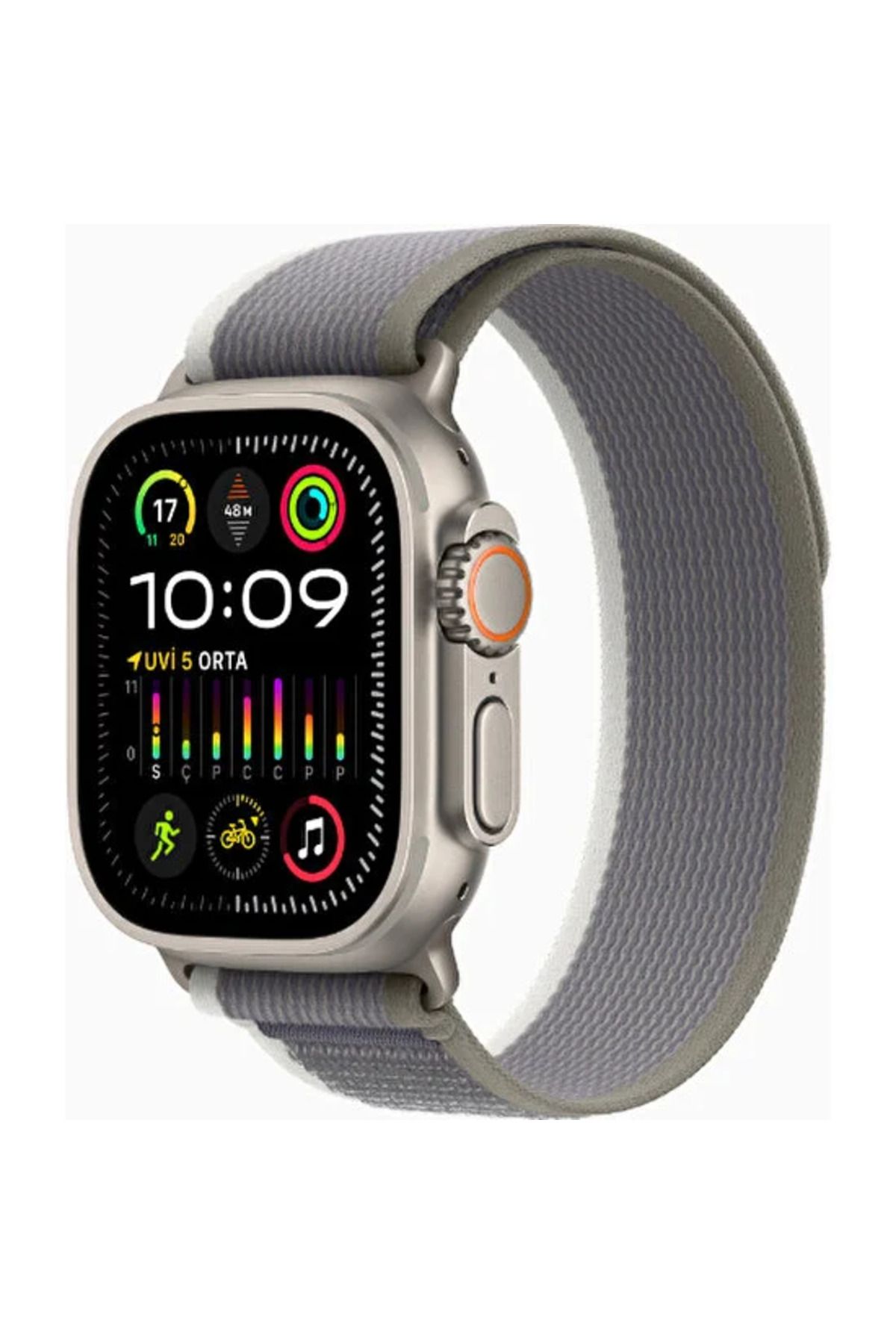 Apple Watch Ultra 2 GPS + Cellular, 49mm Titanyum Kasa ve Yeşil/Gri Trail Loop - S/M