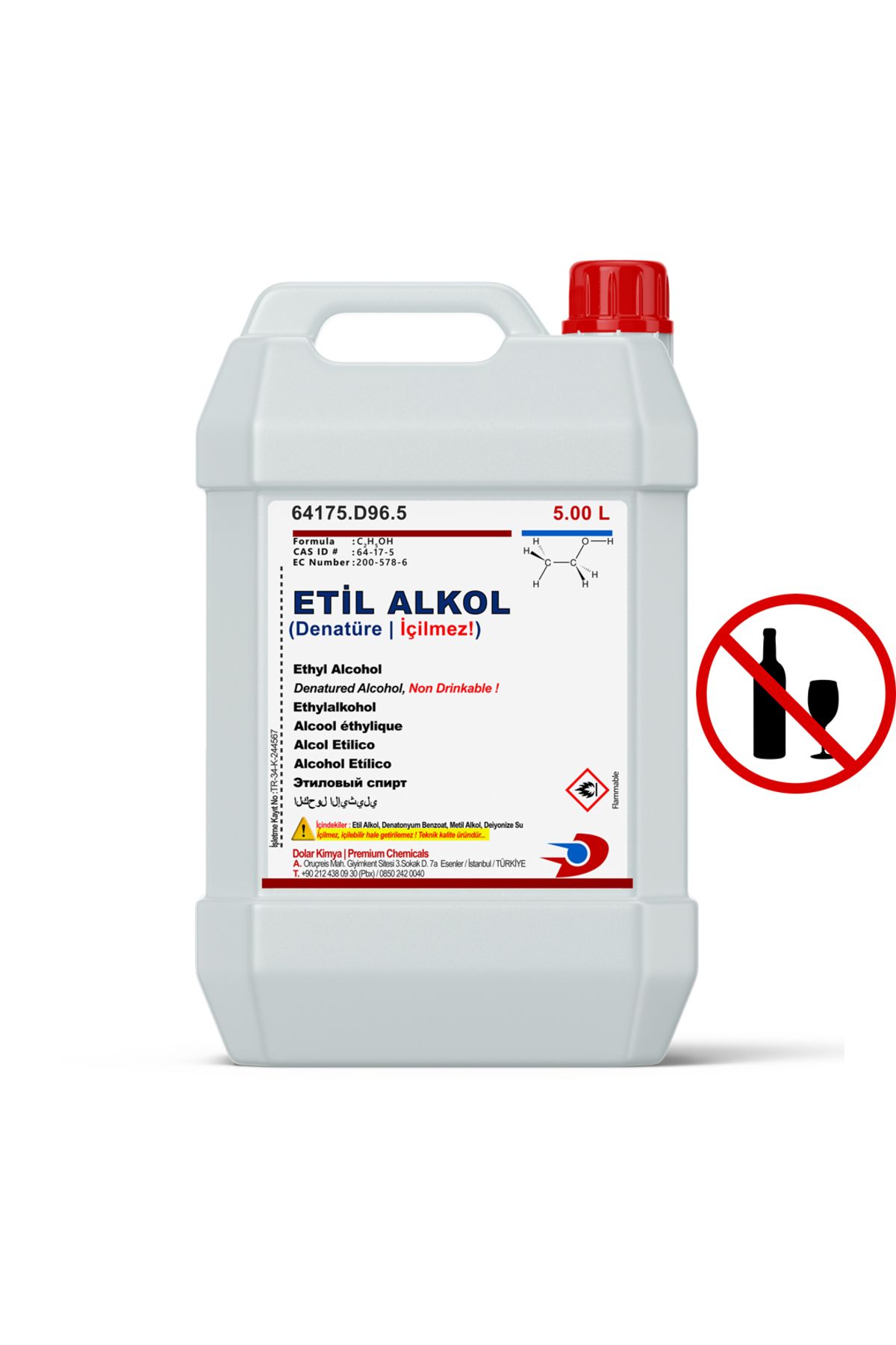 Dolar Kimya Etil Alkol (İçilmez, Ethanol, Denatüre) | 5.00 Litre