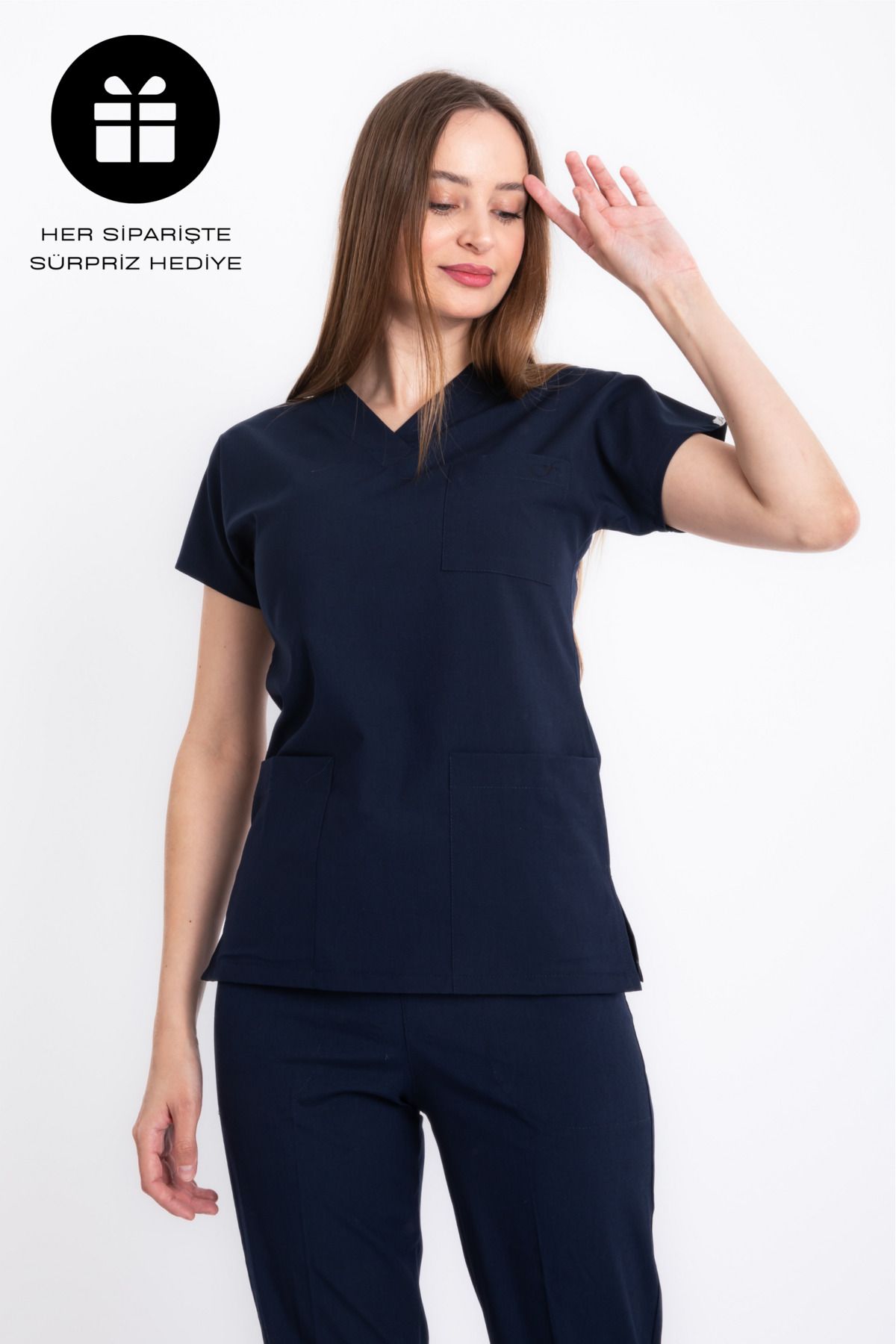 VİZYON UNIFORM Premium Likralı Lacivert Hemşire Forması Cerrahi Takım, scrubs takım (UNİSEX)