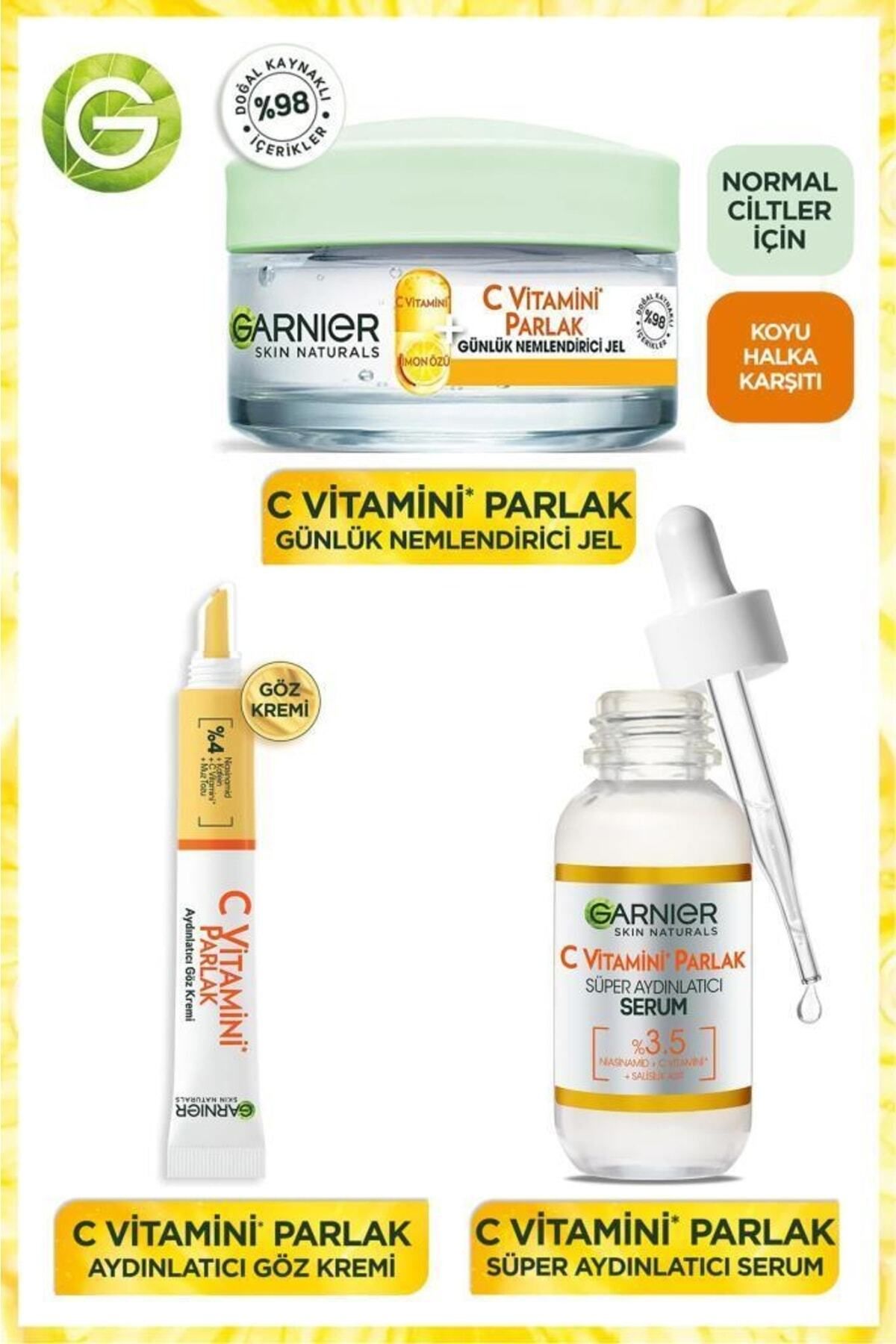 Garnier C Vitamini Süper Aydınlatıcı Yoğun Nemlendirici Koyu Halka Karşıtı Cilt Bakım Seti