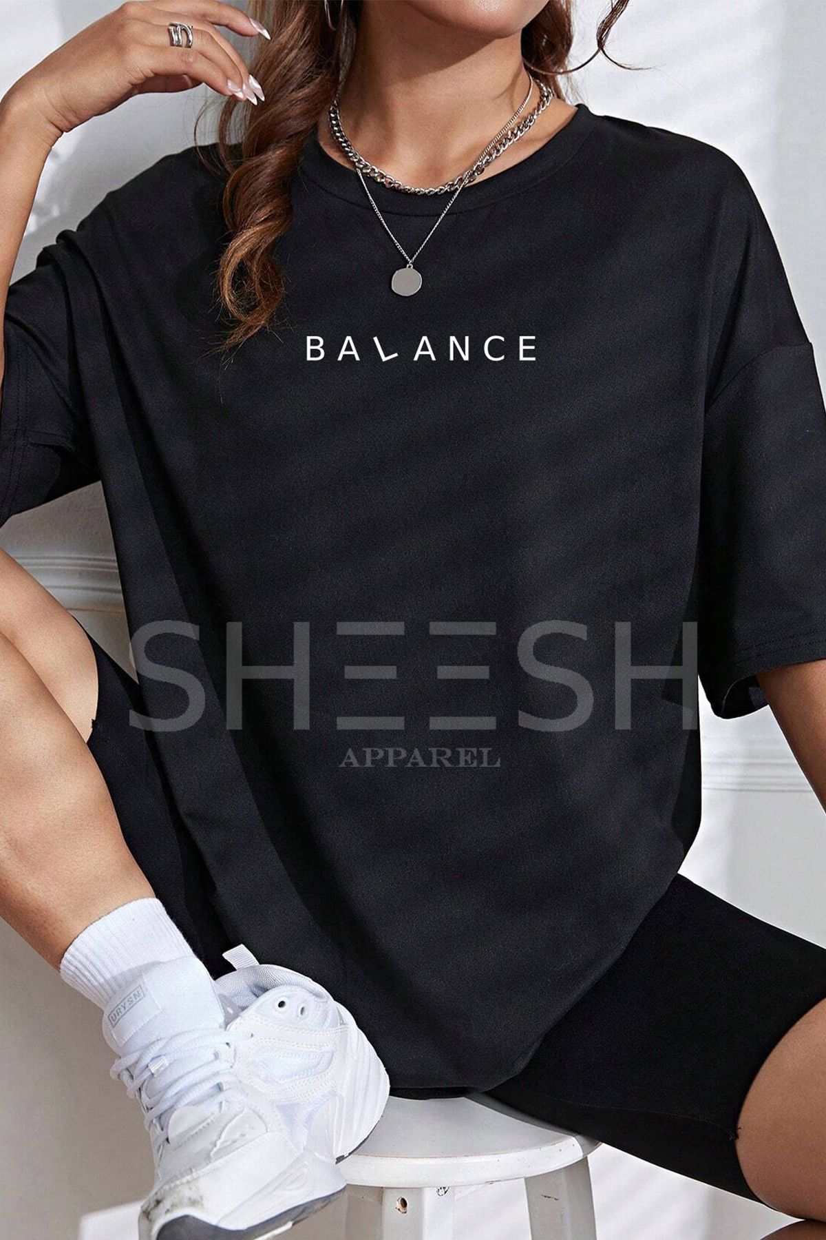 SHEESH APPAREL Balance Minimal Siyah Oversize T-shirt