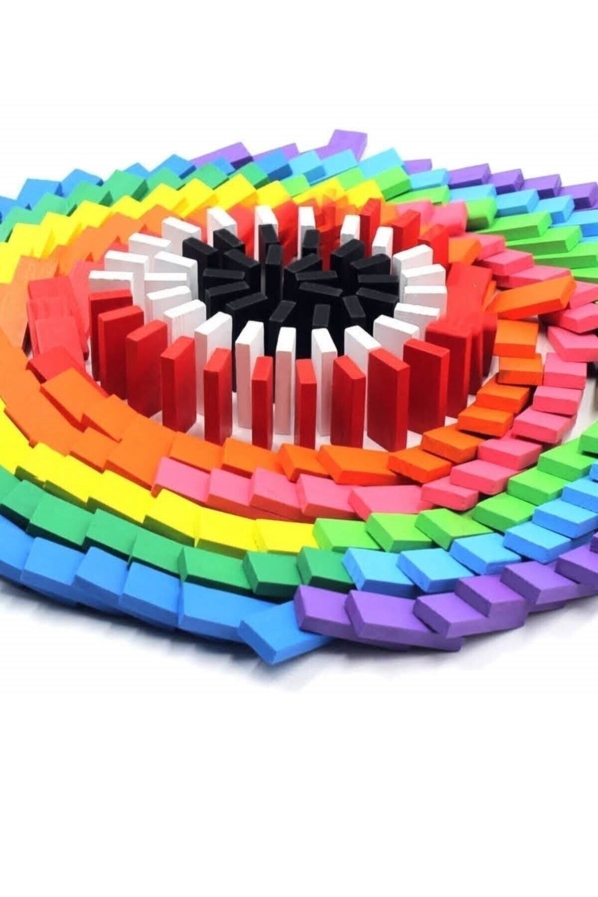 Ateş Ahşap Domino Taşları 100 Parça Renkli Eğitici Domino