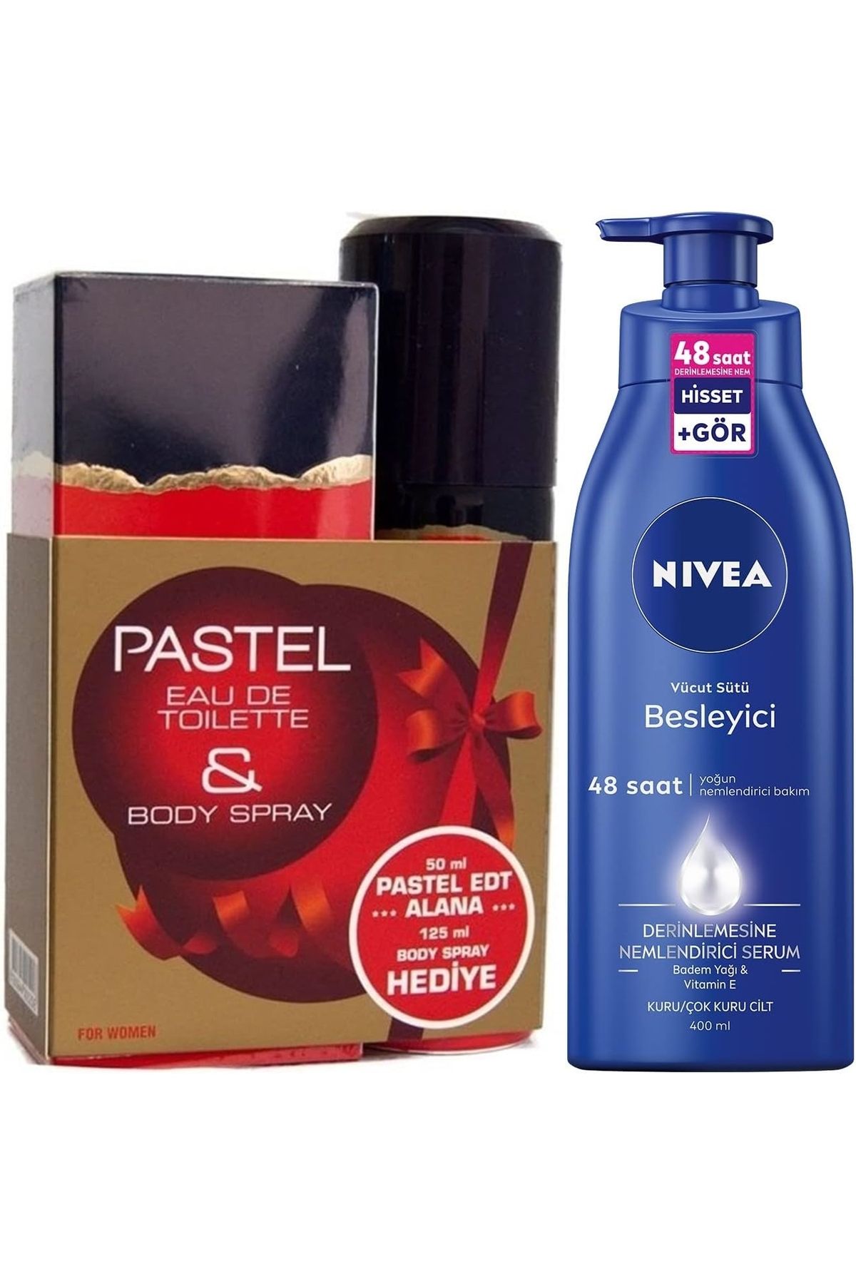 NIVEA Pastel Kadın Parfüm Edt 50 Ml+125 Ml Deodorant Seti + NIVEA Besleyici Vücut Sütü 400 ml