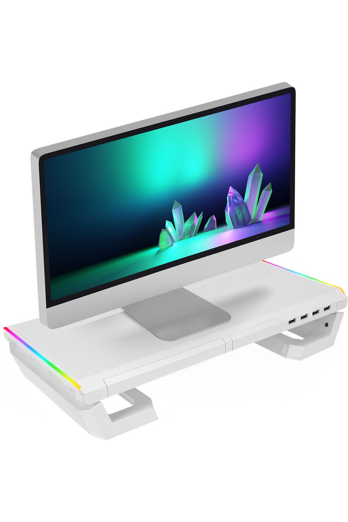 Everest ST1 4 USB Hub RGB Işıklı Katlanabilir Yükseklik Ayarlı Beyaz Monitör Standı Yükseltici Stand