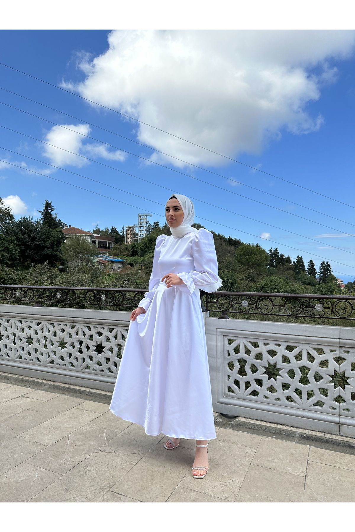 welting Kadın Saten Tesettür Abiye Elbise