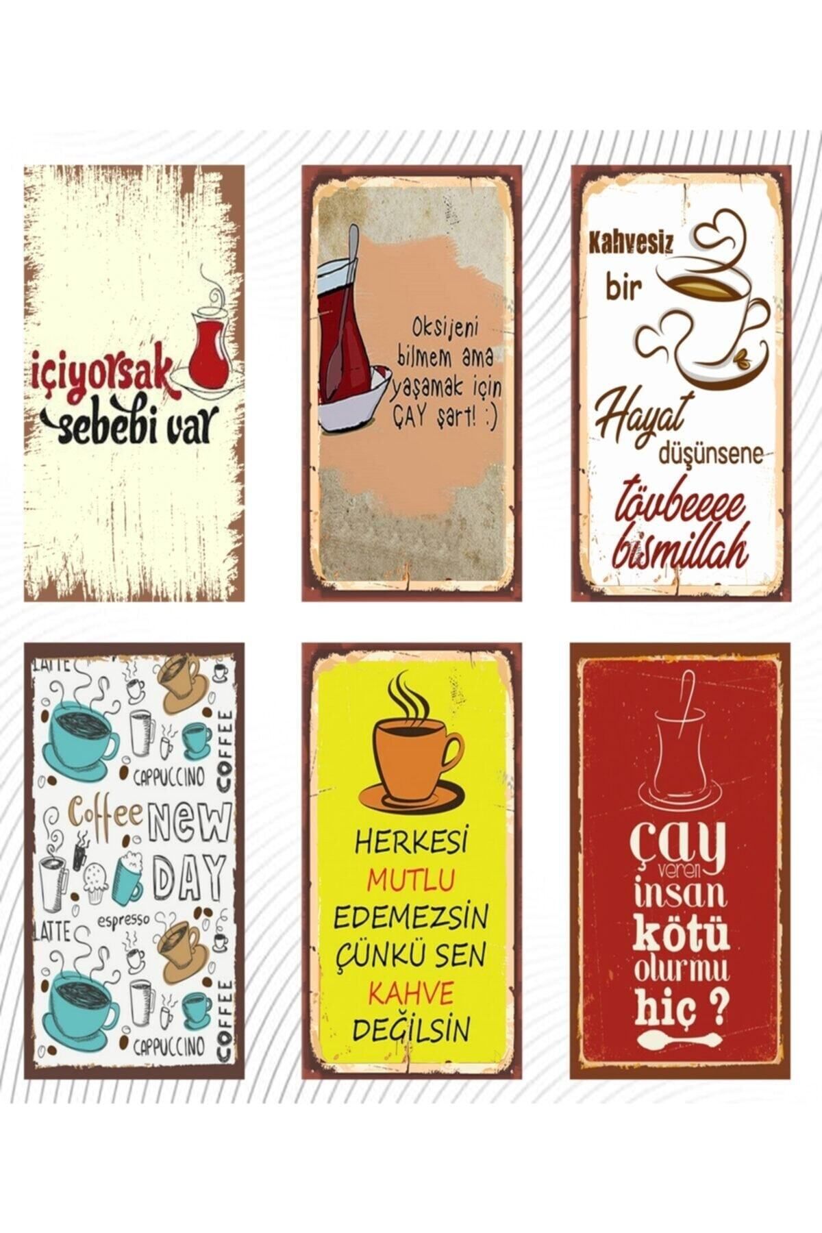 hediyeniburadabul Çay Ve Kahve Temalı 6'lı Ahşap Duvar Poster Seti - Hbb Özel Seri