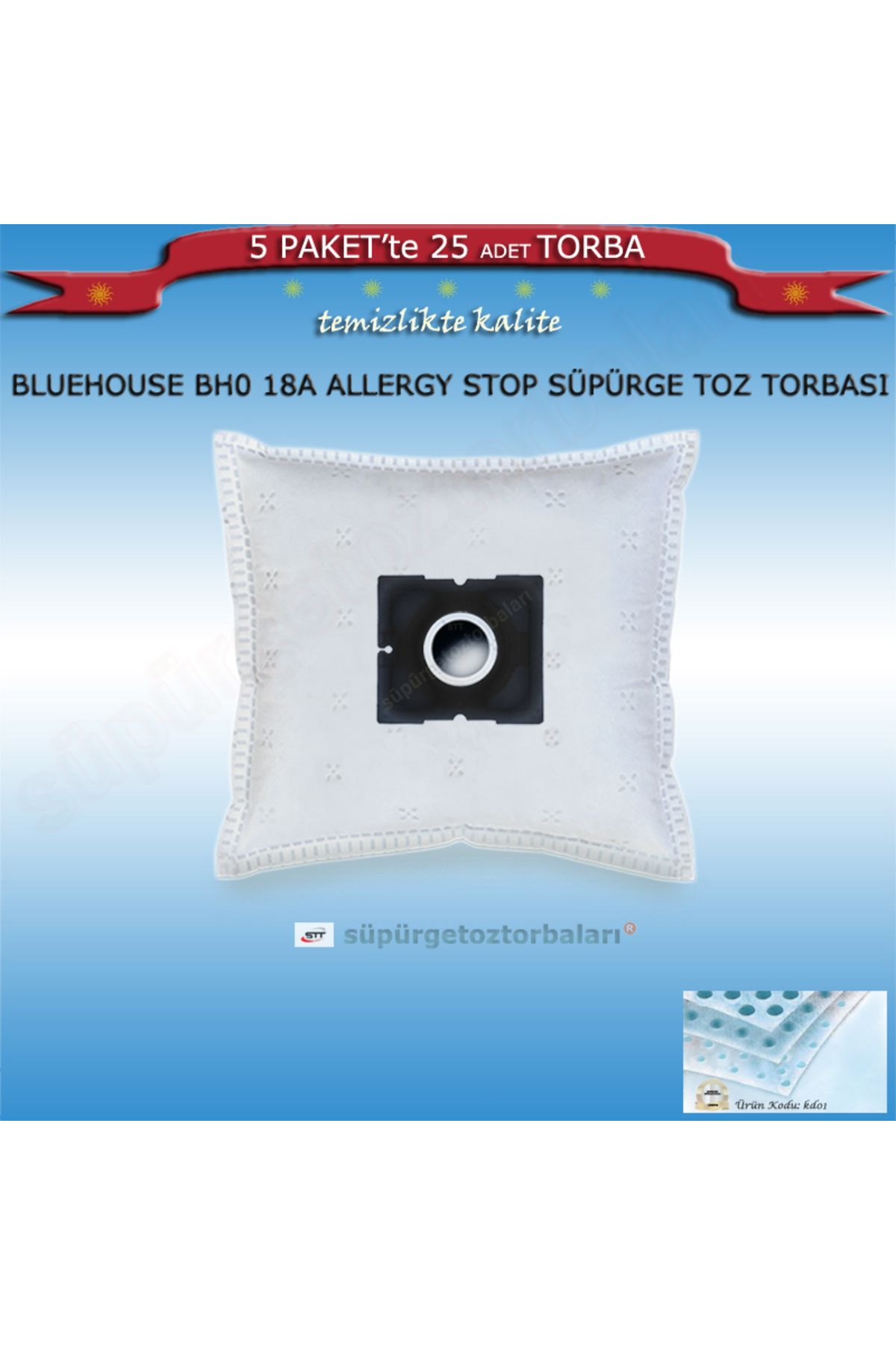 BLUE HOUSE Bluehouse Bh0 18a Allergy Stop Süpürge Toz Torbası 25 Adet Torba Kd01