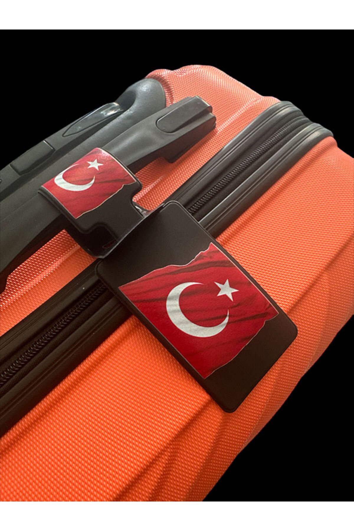Cekuonline Bavul Etiketi Desenli Siyah Silikon İsimlikli Valiz Etiketi Bagaj Etiketi - Türk Bayrağı