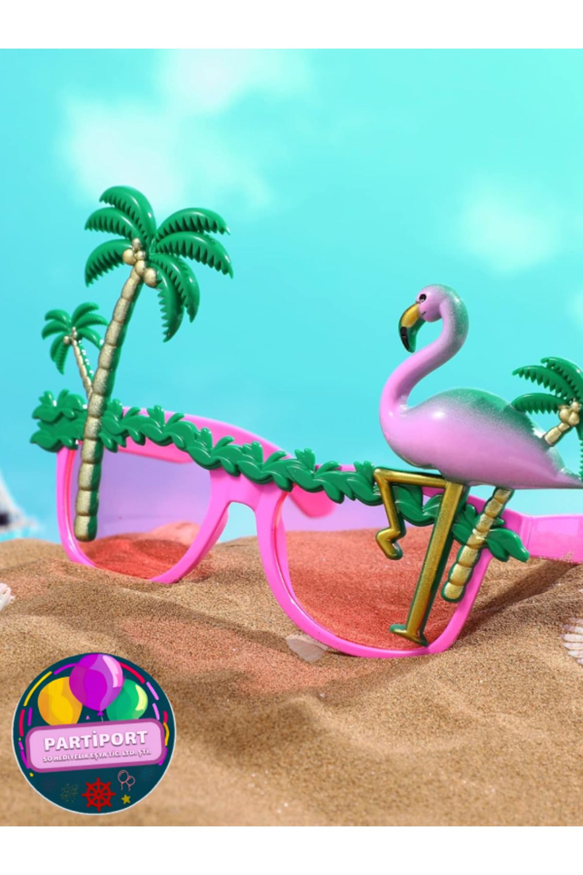 PARTİPORT Hawaii Flamingolu Gözlük Neon Tropikal Plaj Yaz Parti Sahne Tatil
