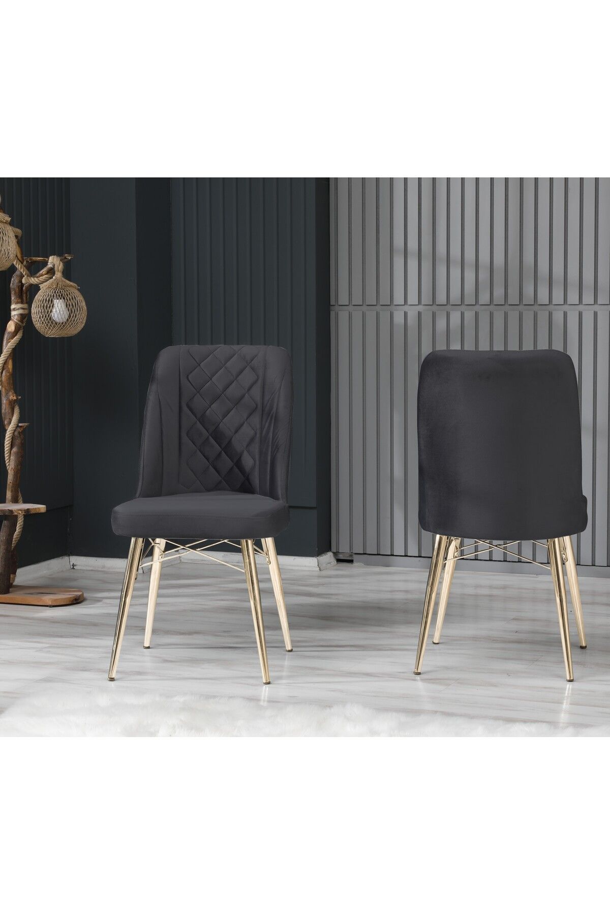 İNCİMO Cafe Salon Mutfak Sandalyeleri Seher Kptn Antrasit Gold Ayaklı