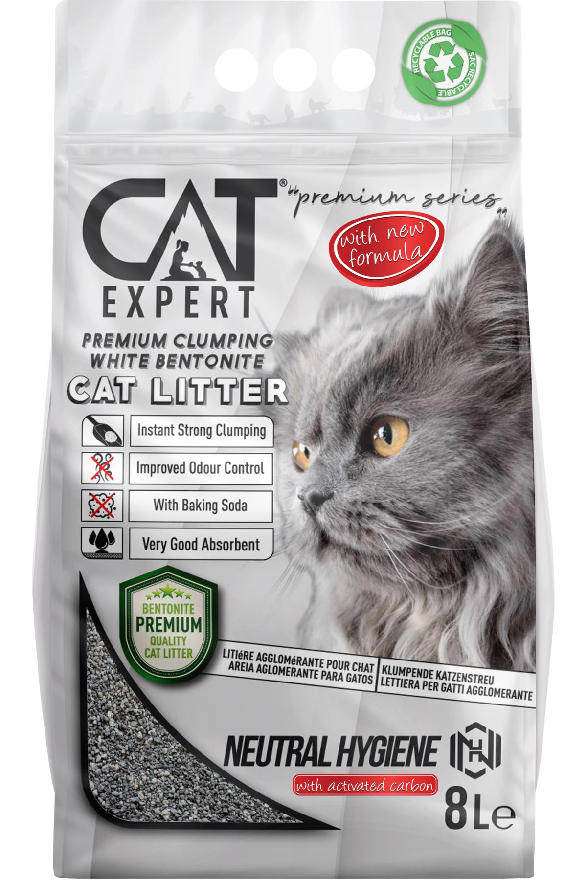 CAT EXPERT Kedi Kumu Neutral Hygiene With Activated Carbon Topaklanan Koku Hapseden Ürün Tozsuz 8 Lt