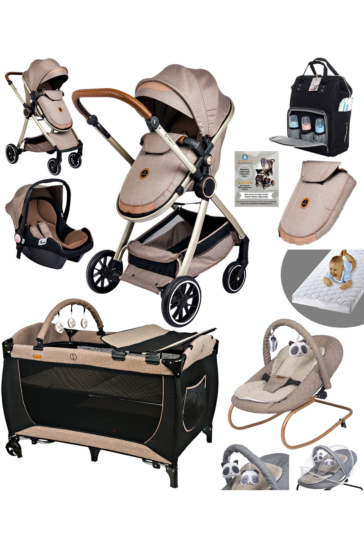 Baby Home 9 In 1 Full Takım 990 Travel Sistem Bebek Arabası 560 Oyun Parkı Yatak Beşik 330 Ev Tipi Ana Kucağı