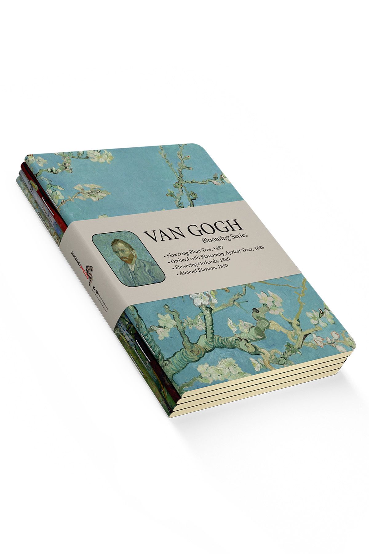 retronote Van Gogh 4'lü Defter Seti 2 - Blooming Series - Çizgisiz - 64 Sayfa - 14x21cm