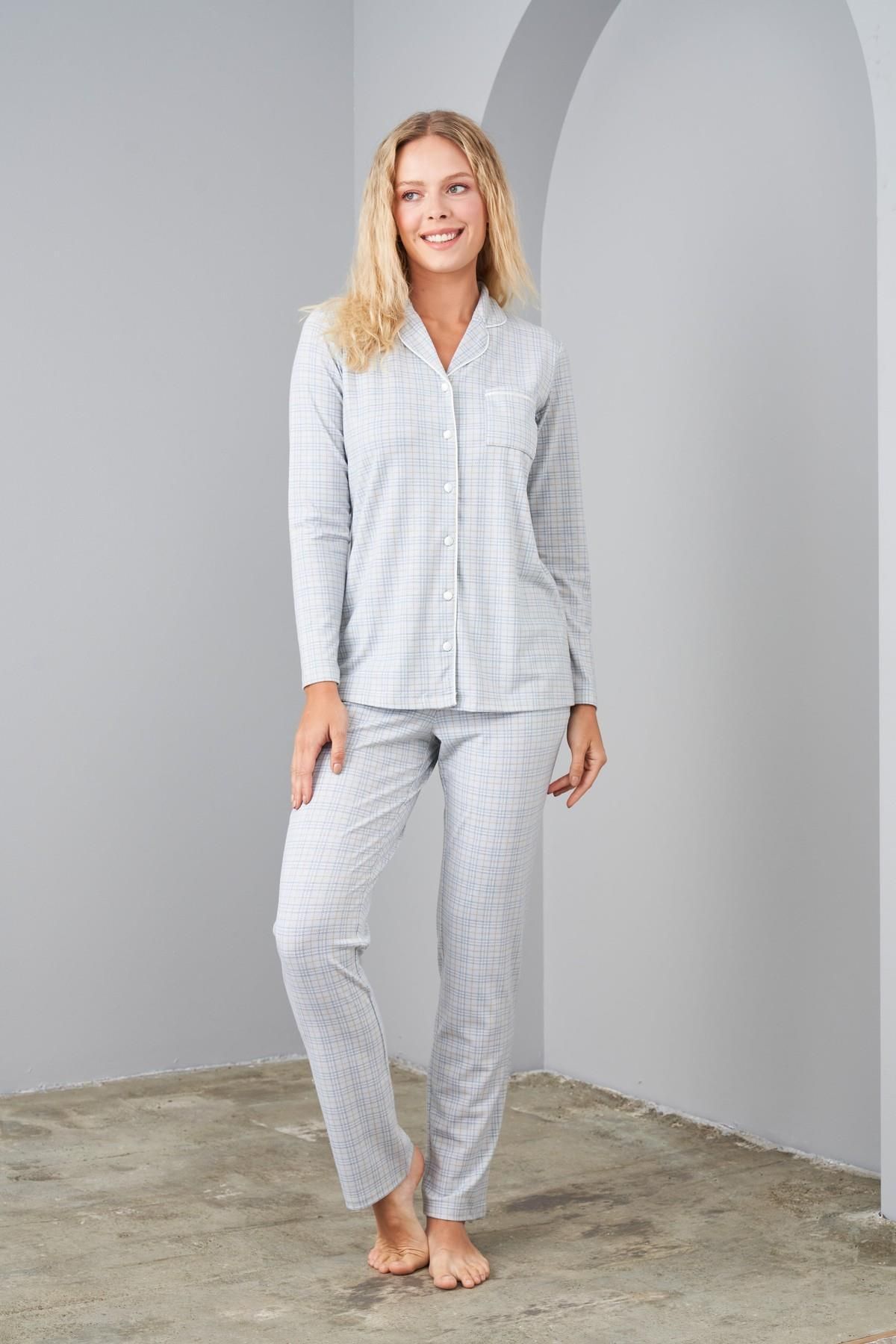 Pjs Pijama 24570 Kadın Düğmeli Ekose Pijama Takım