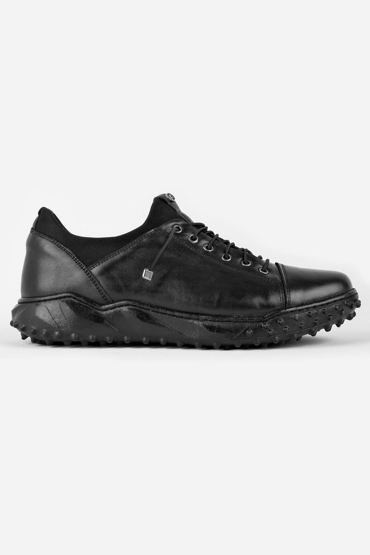 LAL SHOES & BAGS Karmen Erkek Deri Lastik Detaylı Günlük Ayakkabı-siyah