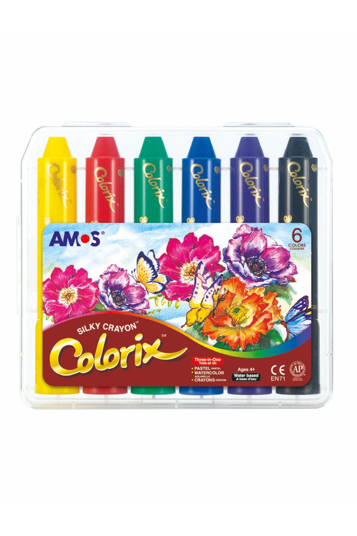 Amos Silky Crayon Colorix - Üçü Bir Arada Boya (MUM BOYA, PASTEL BOYA, SULUBOYA) - 6 Renk